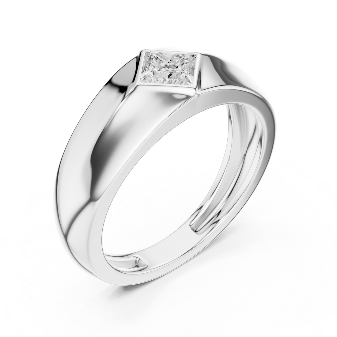 Princess Cut Diamond Solitaire Rotated Bezel Signet Band Ring Modern Geometry