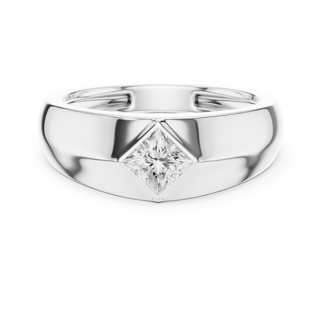 Princess Cut Diamond Solitaire Rotated Bezel Signet Band Ring Modern Geometry