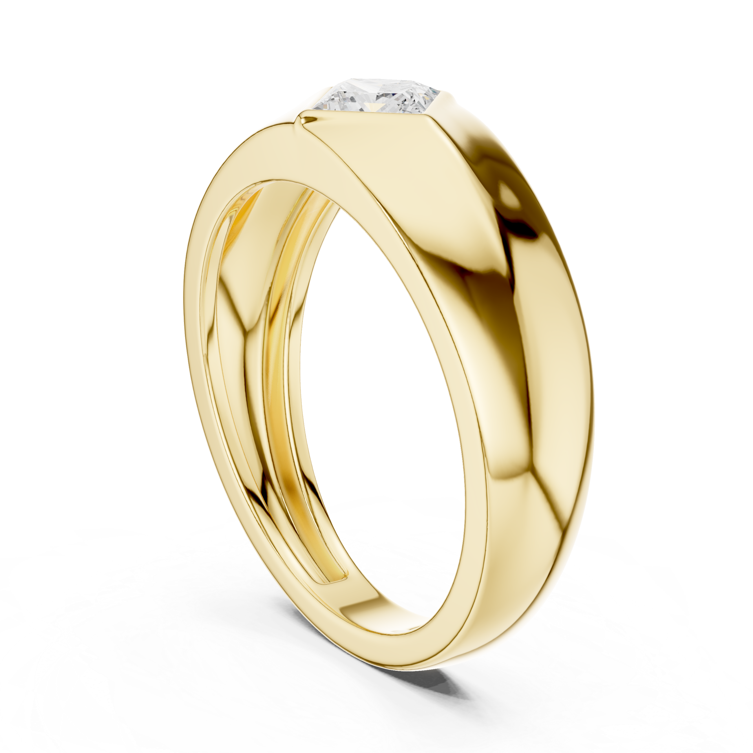 Princess Cut Diamond Solitaire Rotated Bezel Signet Band Ring Modern Geometry