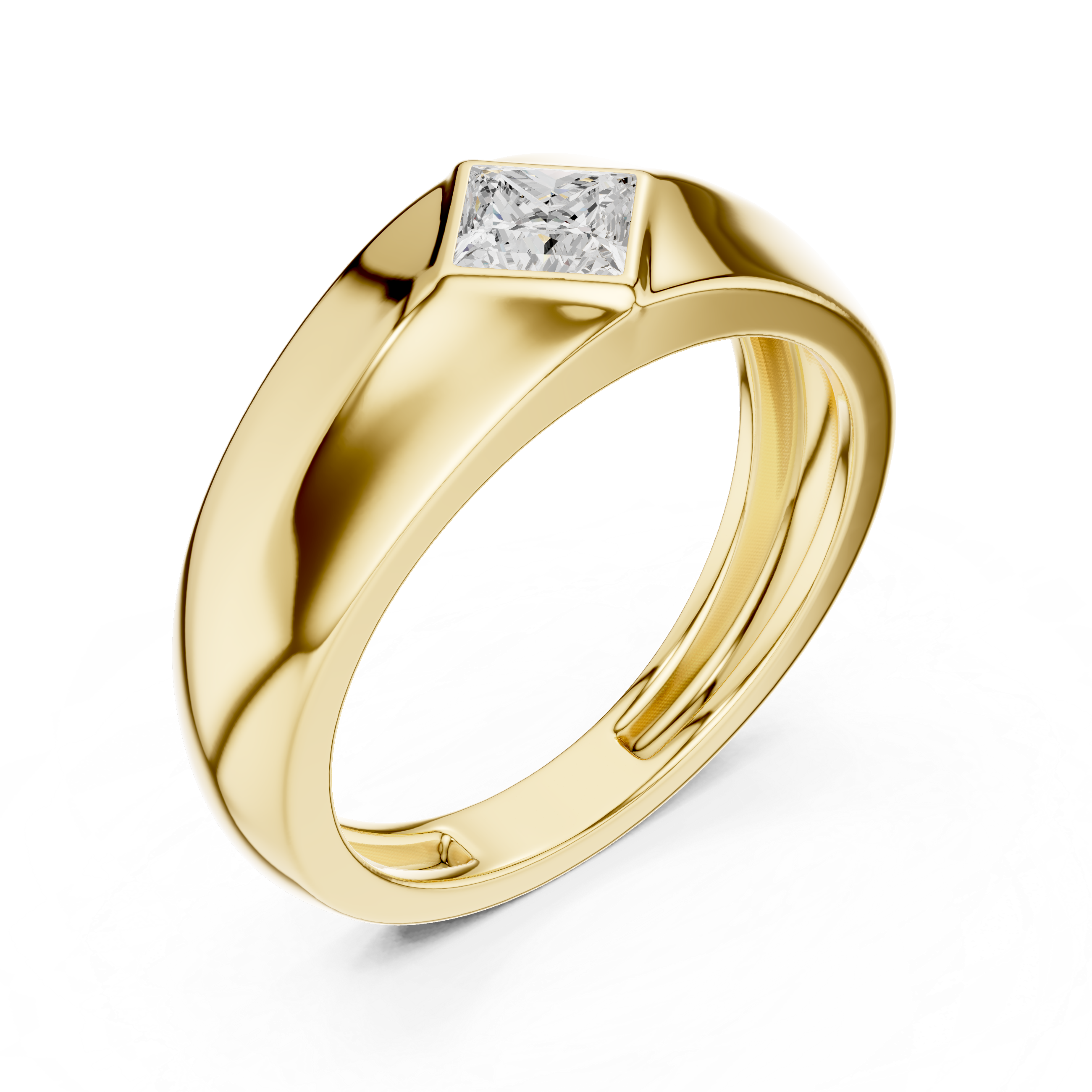 Princess Cut Diamond Solitaire Rotated Bezel Signet Band Ring Modern Geometry