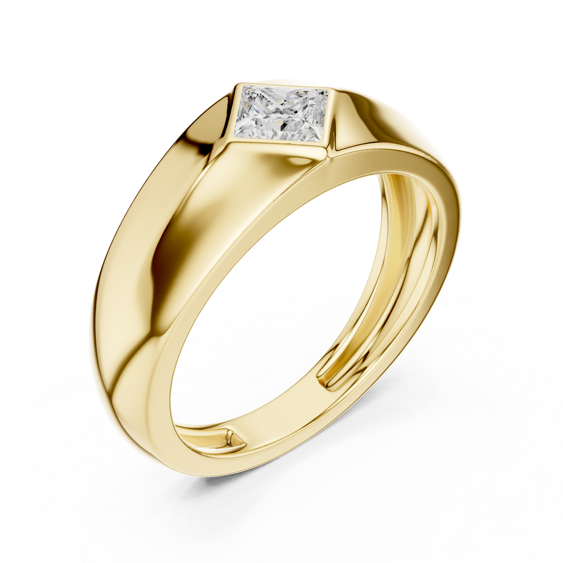 Princess Cut Diamond Solitaire Rotated Bezel Signet Band Ring Modern Geometry