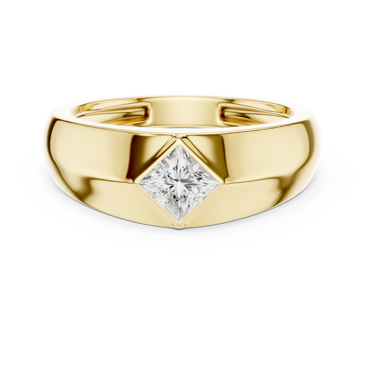 Princess Cut Diamond Solitaire Rotated Bezel Signet Band Ring Modern Geometry