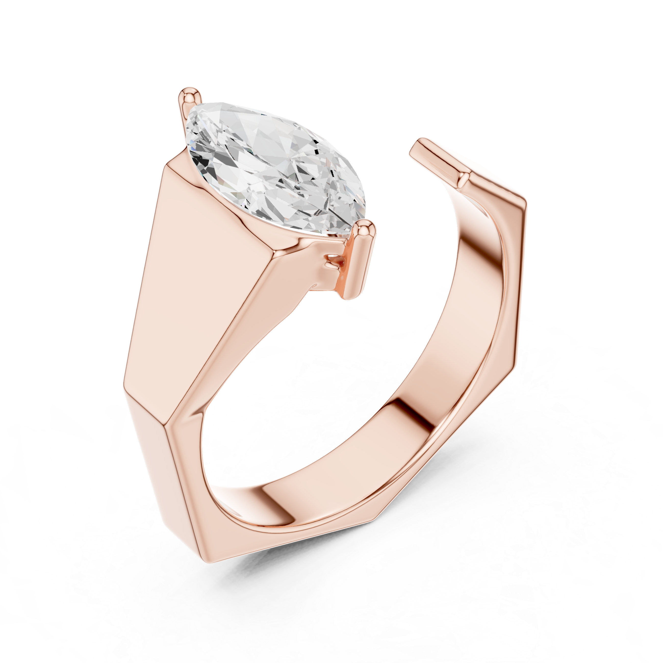 Marquise Cut Diamond Bezel Solitaire Open Band Ring