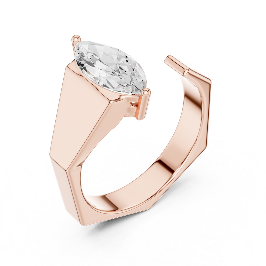 Marquise Cut Diamond Bezel Solitaire Open Band Ring