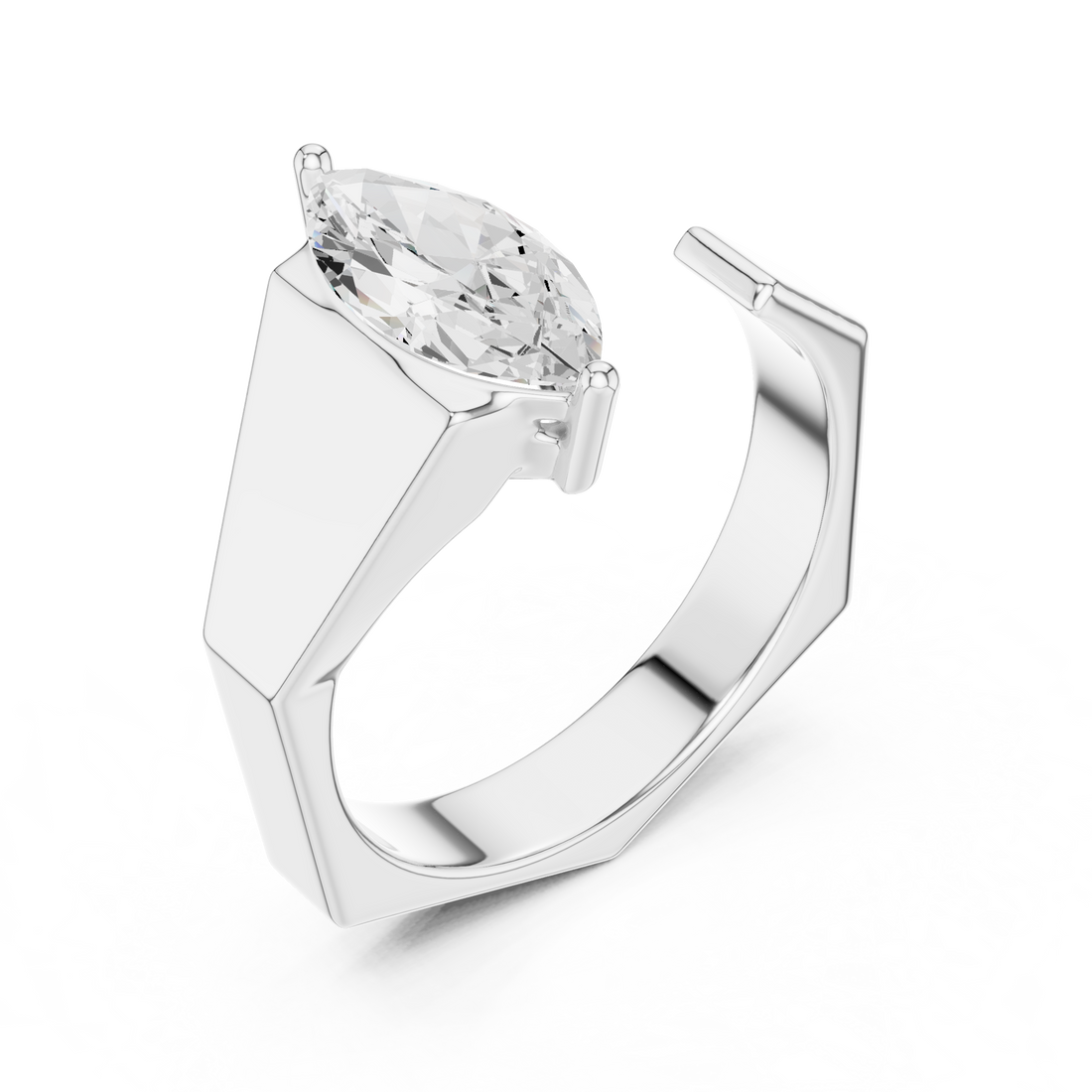 Marquise Cut Diamond Bezel Solitaire Open Band Ring