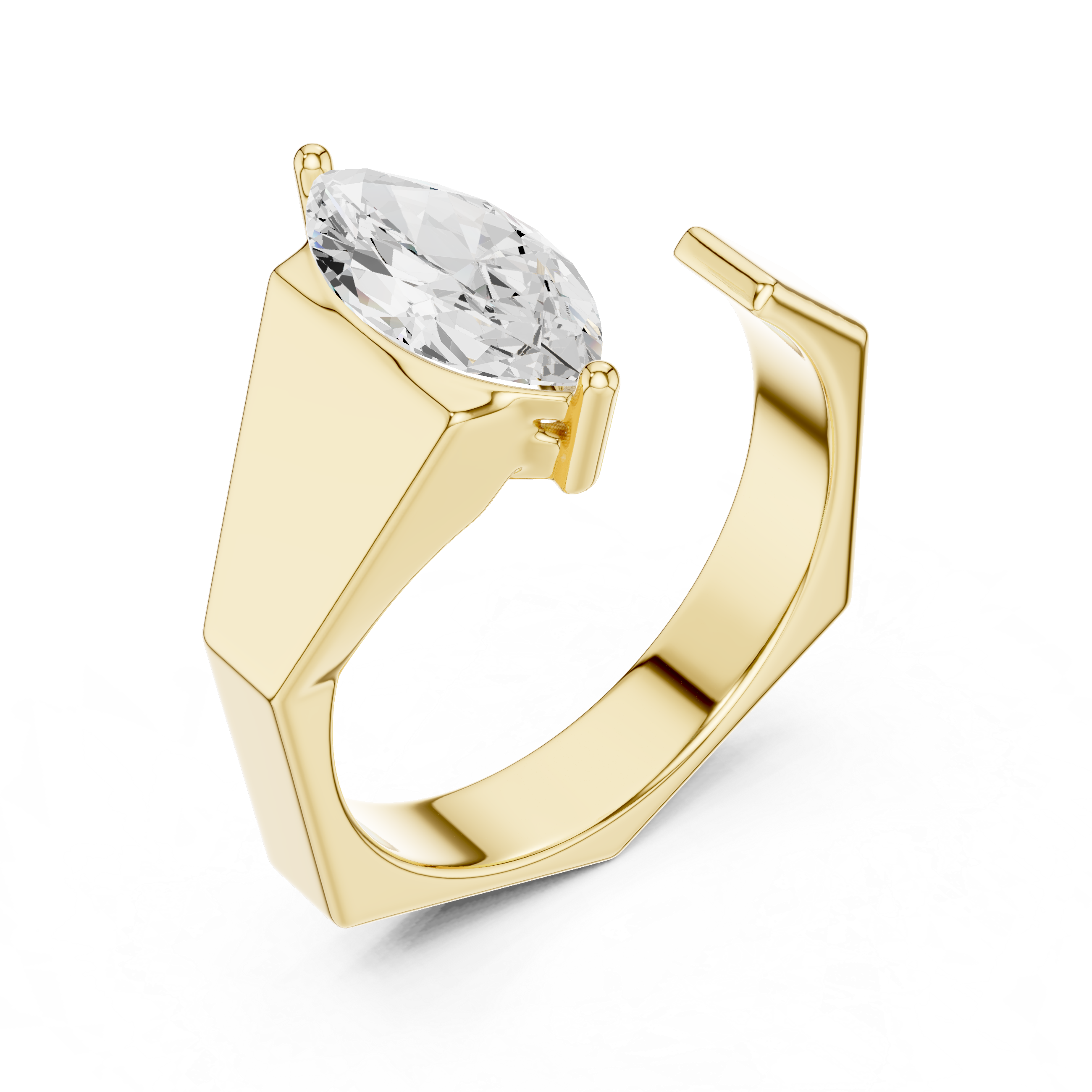 Marquise Cut Diamond Bezel Solitaire Open Band Ring