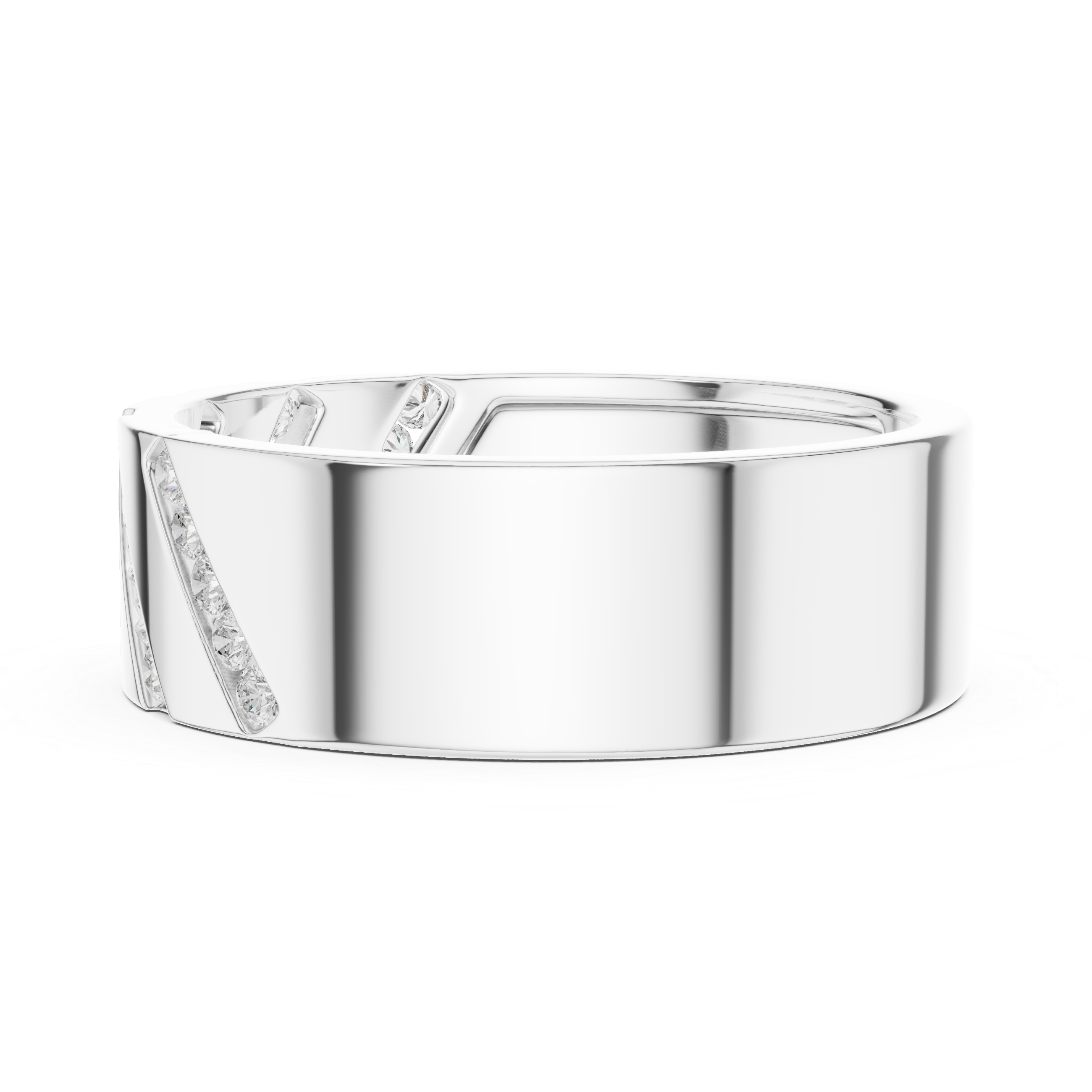 Bold Round Diamond Channel Striped Band Ring with Geometric Pattern