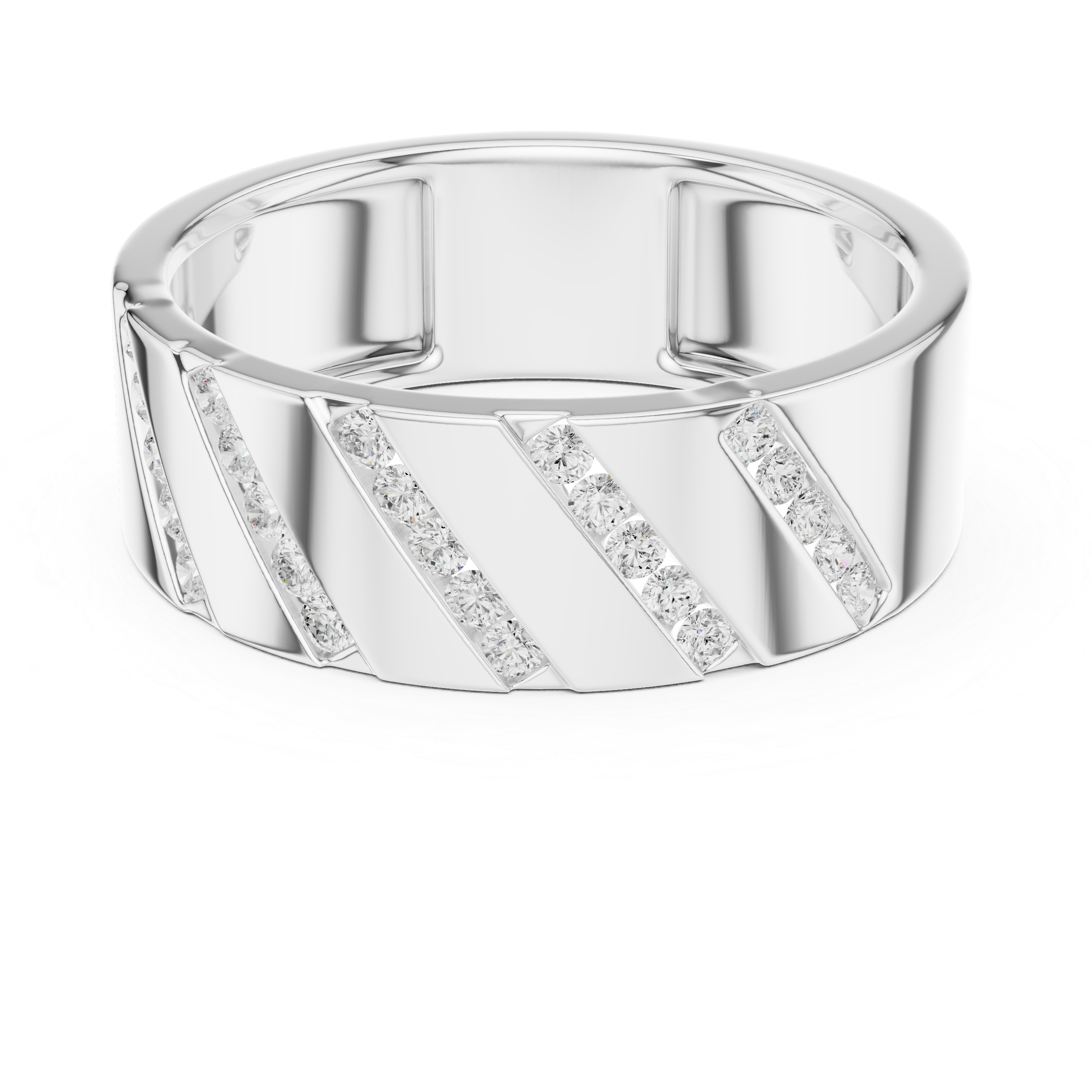 Bold Round Diamond Channel Striped Band Ring with Geometric Pattern