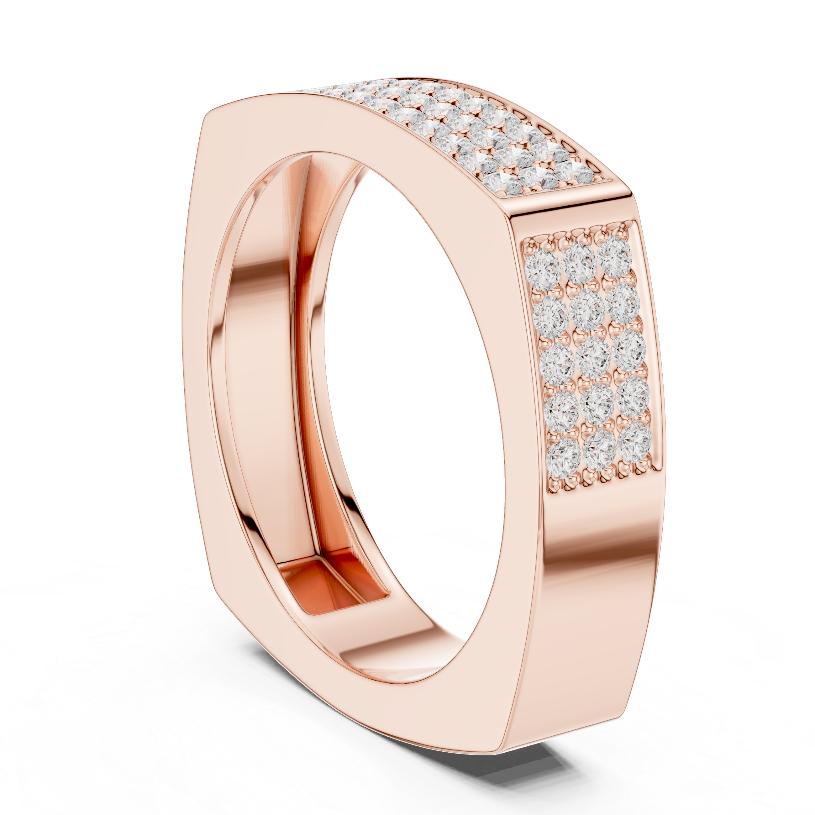 Round Cut Diamond Multi Row Pavé Wide Band with Rectangular Top Design