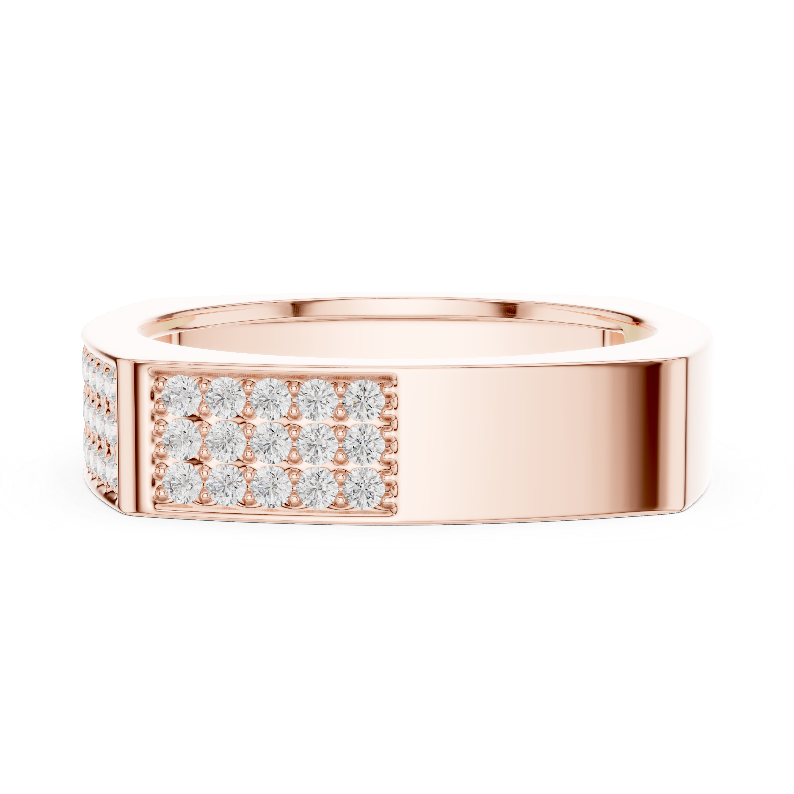 Round Cut Diamond Multi Row Pavé Wide Band with Rectangular Top Design