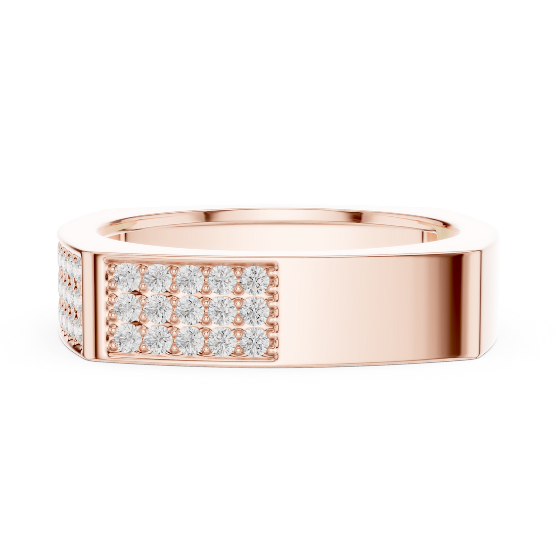 Round Cut Diamond Multi Row Pavé Wide Band with Rectangular Top Design