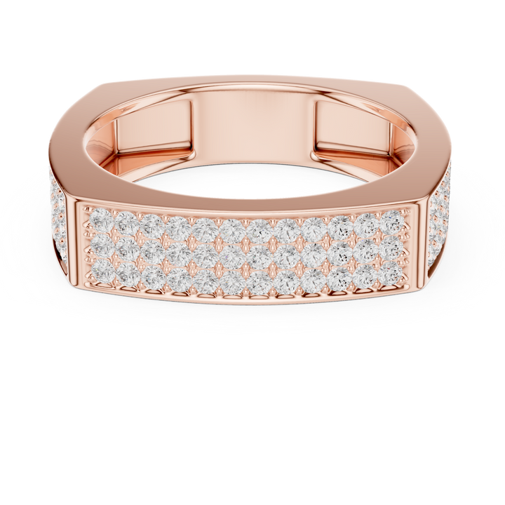 Round Cut Diamond Multi Row Pavé Wide Band with Rectangular Top Design