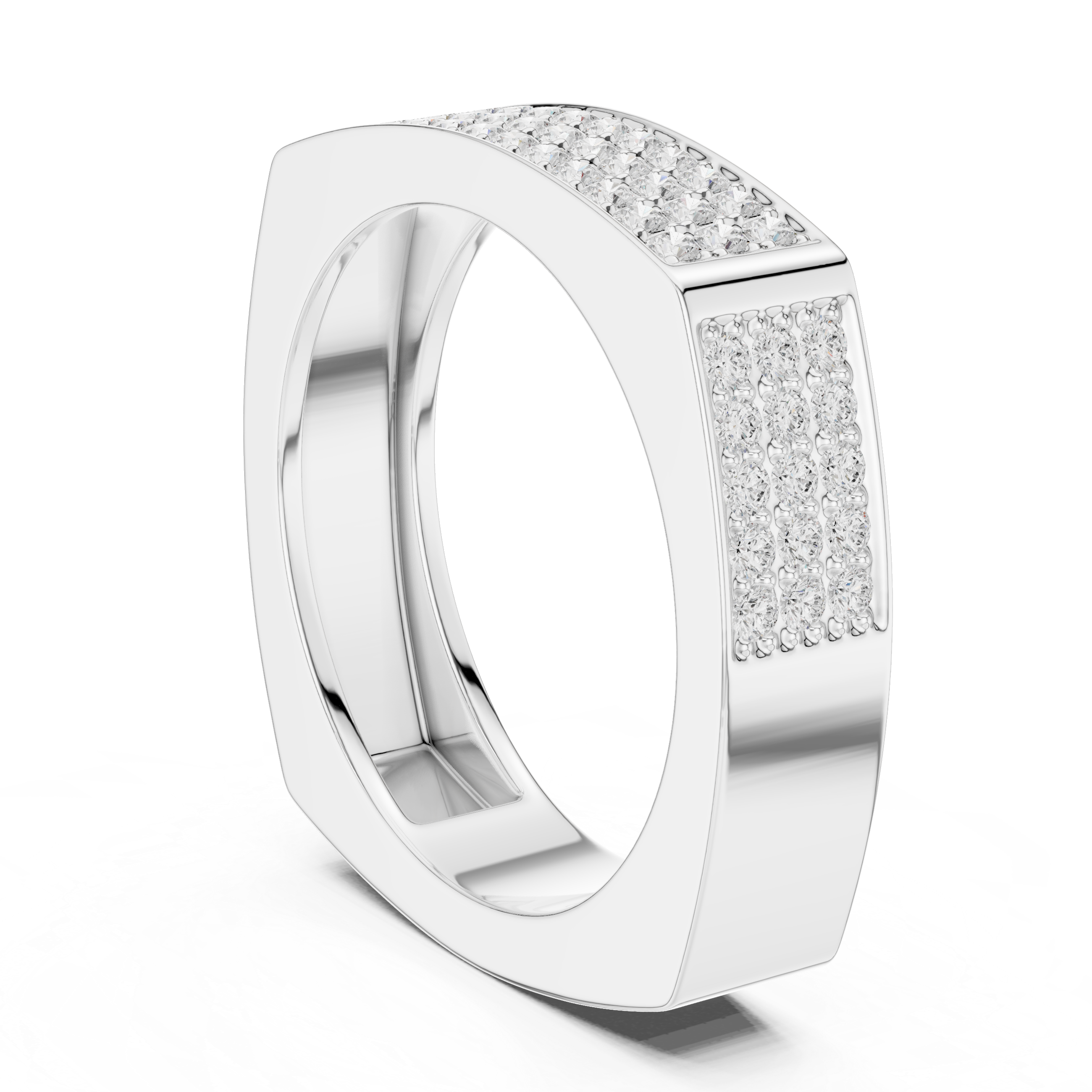 Round Cut Diamond Multi Row Pavé Wide Band with Rectangular Top Design