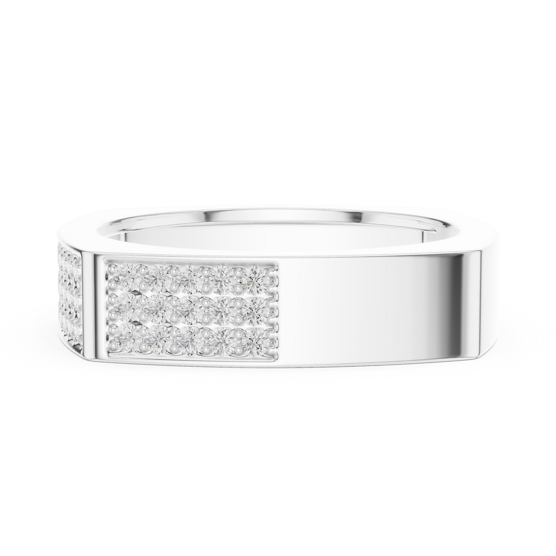 Round Cut Diamond Multi Row Pavé Wide Band with Rectangular Top Design