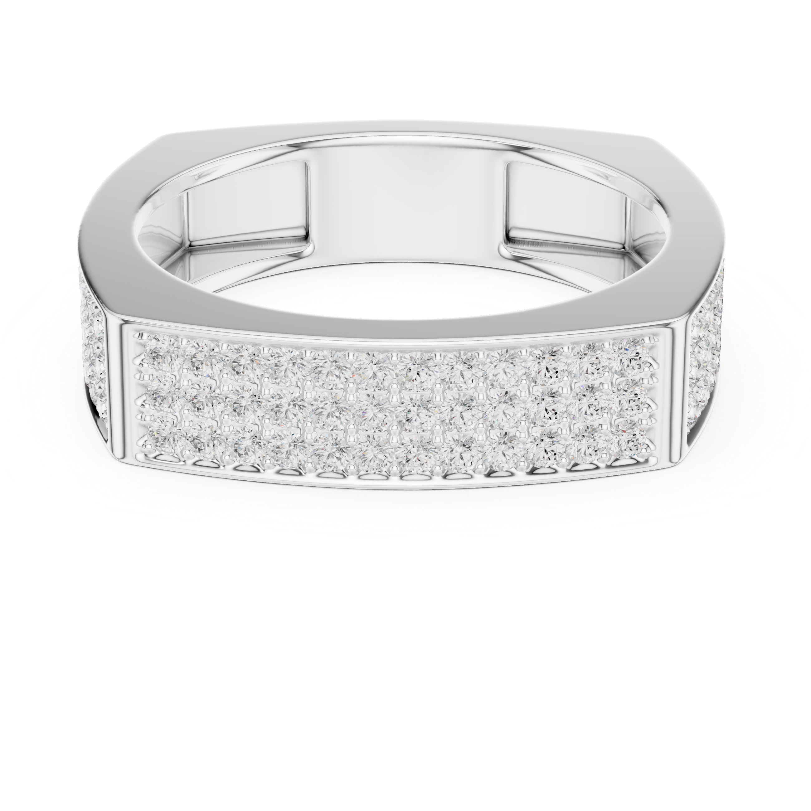 Round Cut Diamond Multi Row Pavé Wide Band with Rectangular Top Design