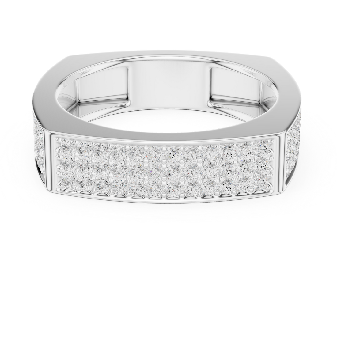 Round Cut Diamond Multi Row Pavé Wide Band with Rectangular Top Design