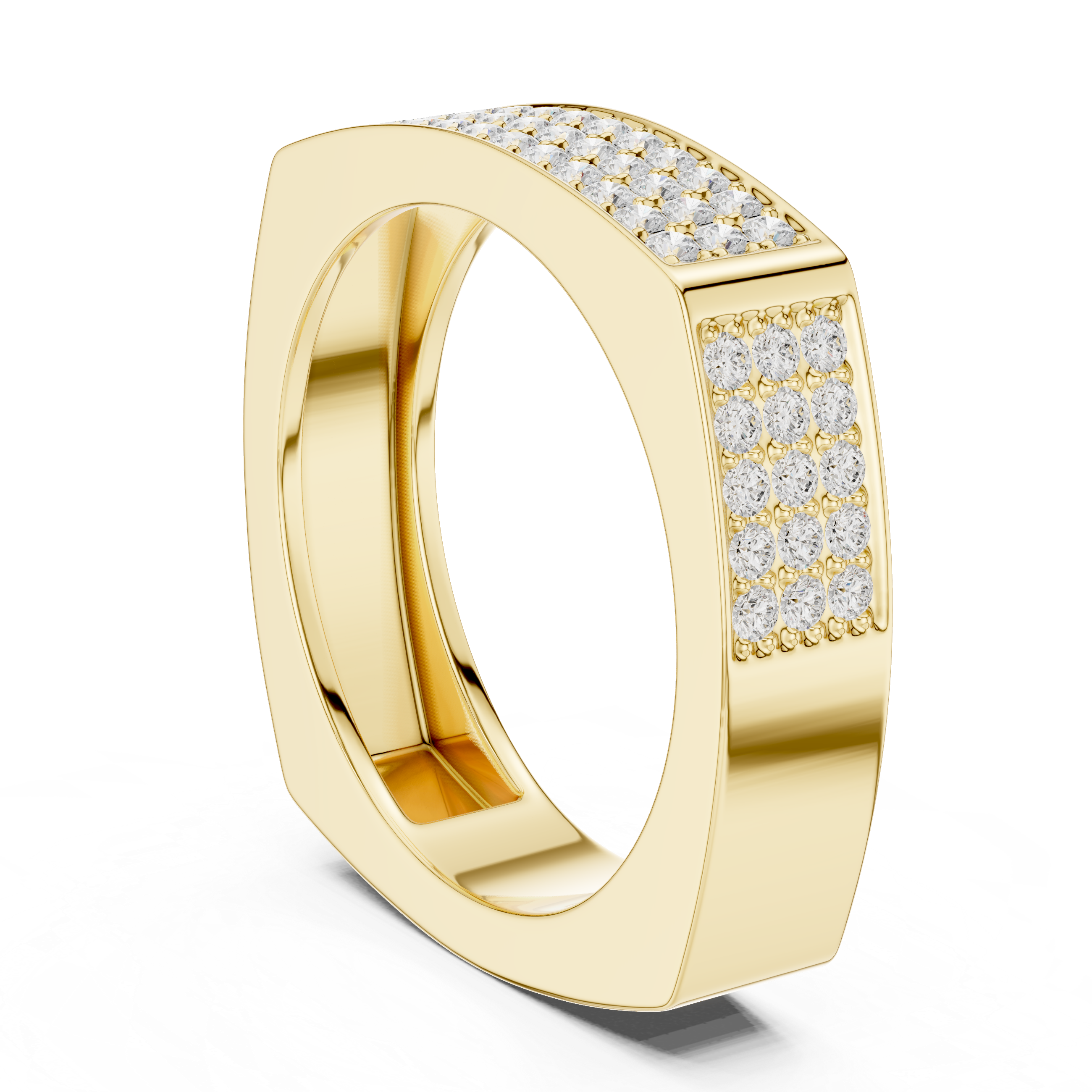 Round Cut Diamond Multi Row Pavé Wide Band with Rectangular Top Design