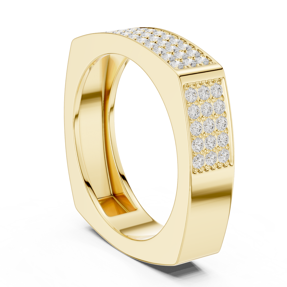 Round Cut Diamond Multi Row Pavé Wide Band with Rectangular Top Design