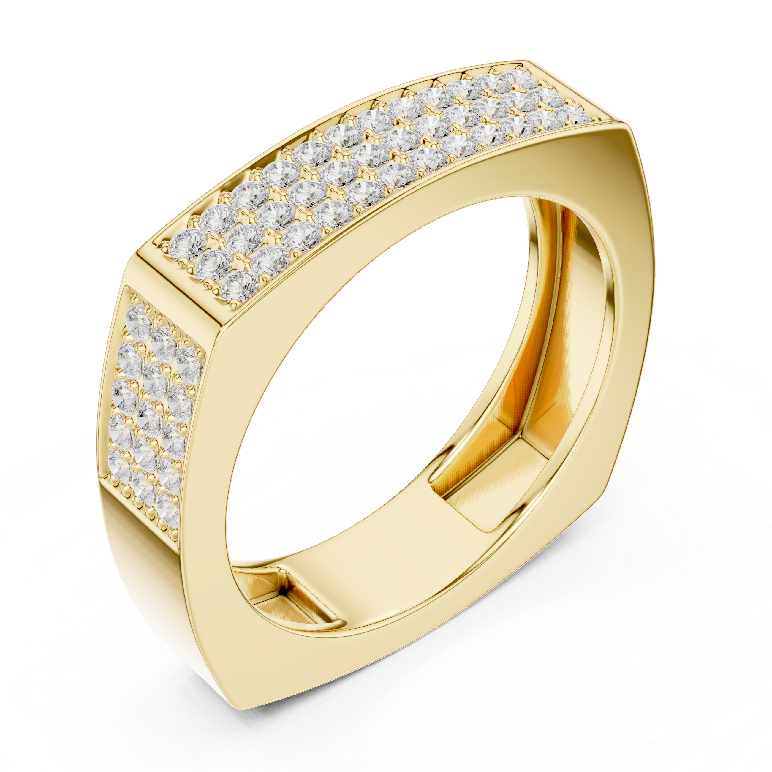 Round Cut Diamond Multi Row Pavé Wide Band with Rectangular Top Design