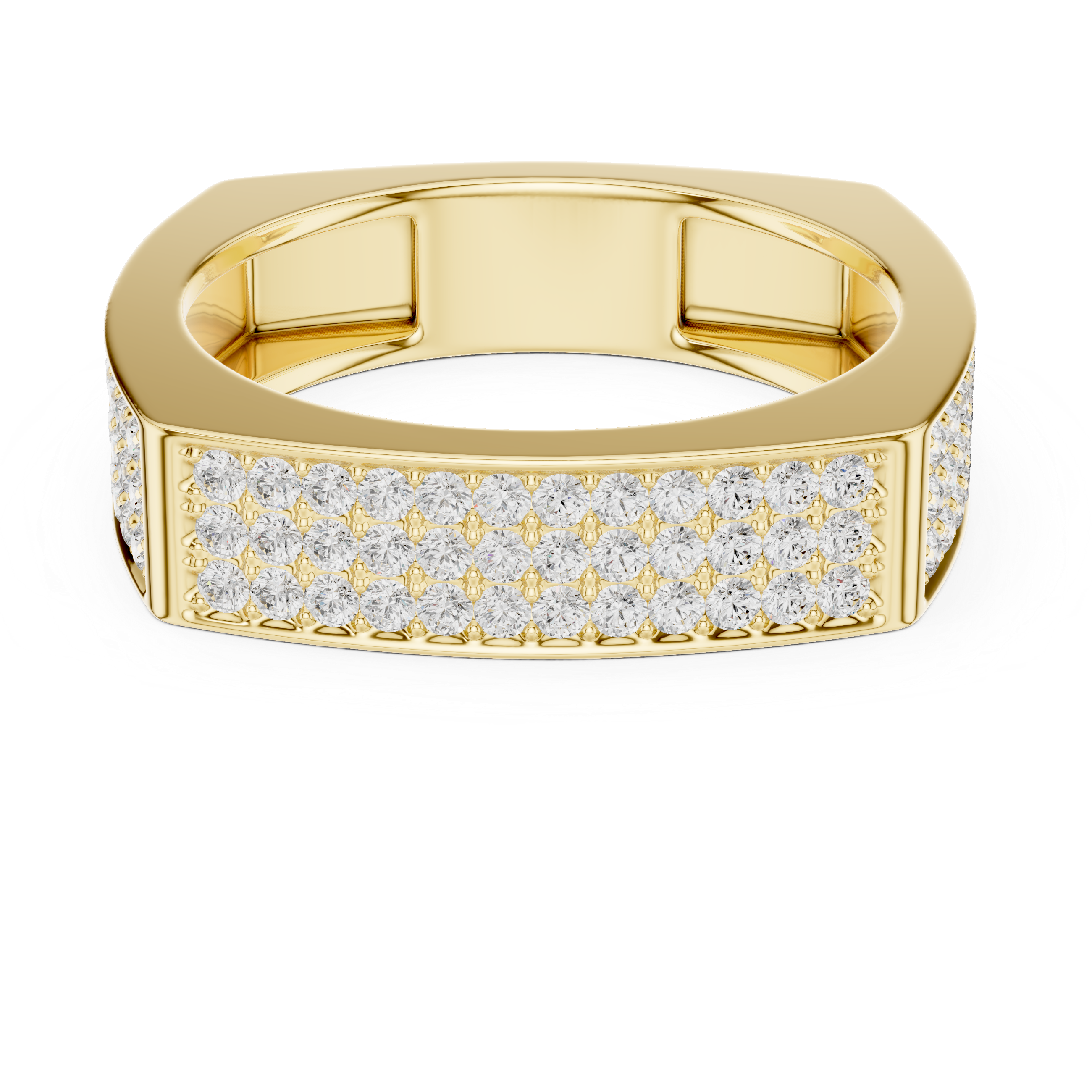 Round Cut Diamond Multi Row Pavé Wide Band with Rectangular Top Design