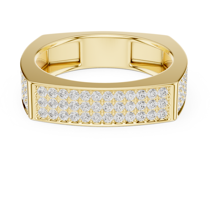 Round Cut Diamond Multi Row Pavé Wide Band with Rectangular Top Design