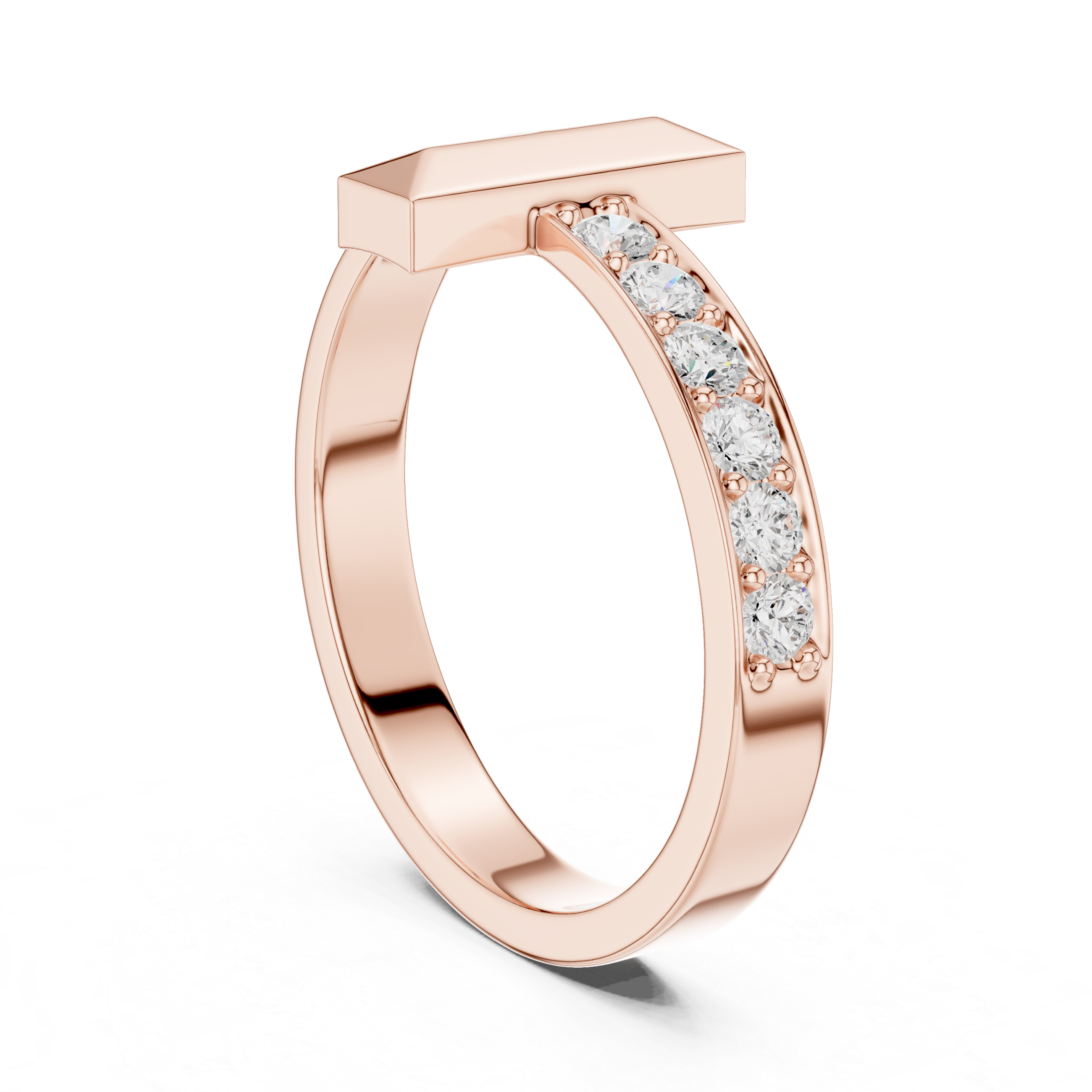 Round Cut Diamond Modern Bar Side Stone Ring