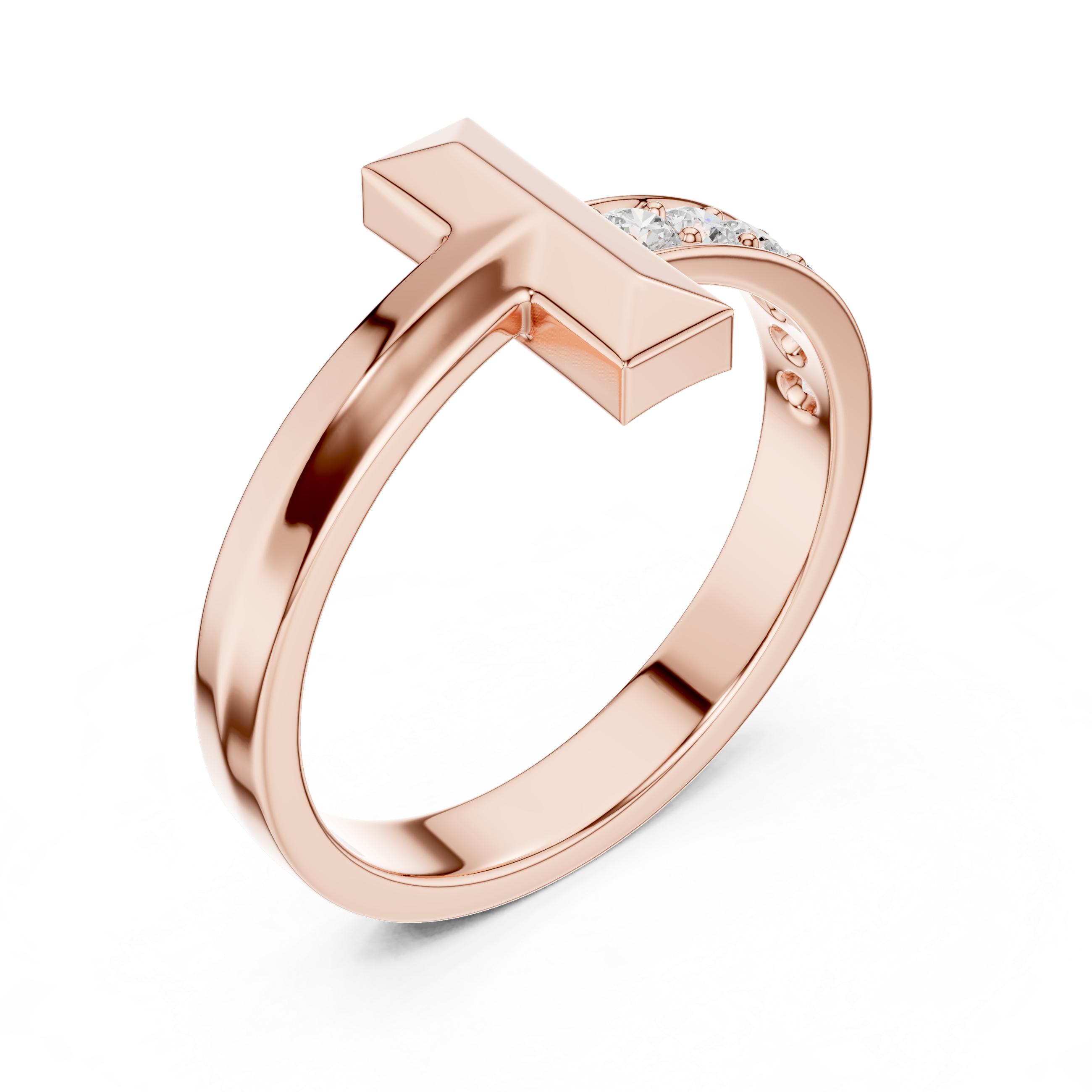 Round Cut Diamond Modern Bar Side Stone Ring