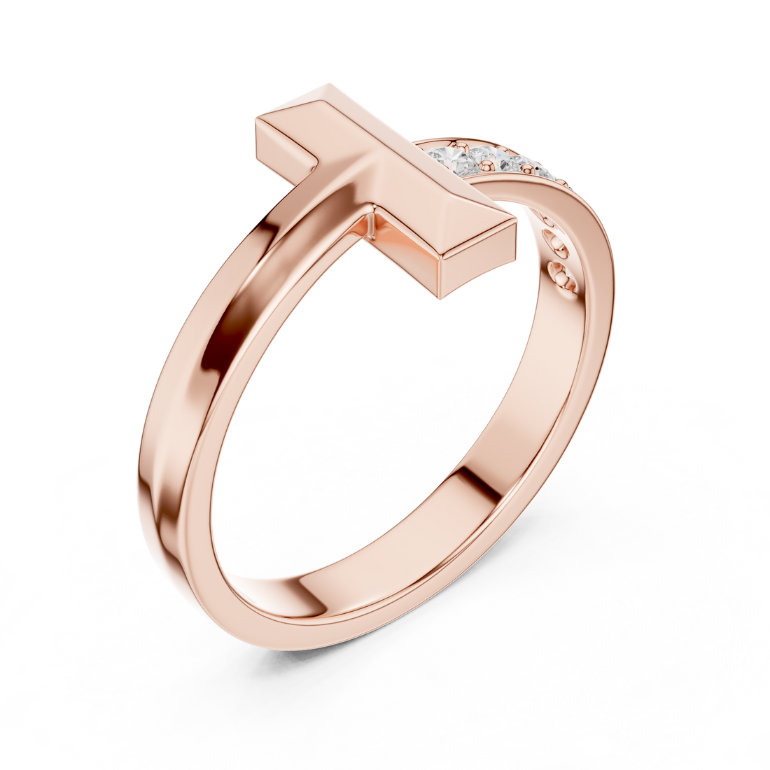 Round Cut Diamond Modern Bar Side Stone Ring