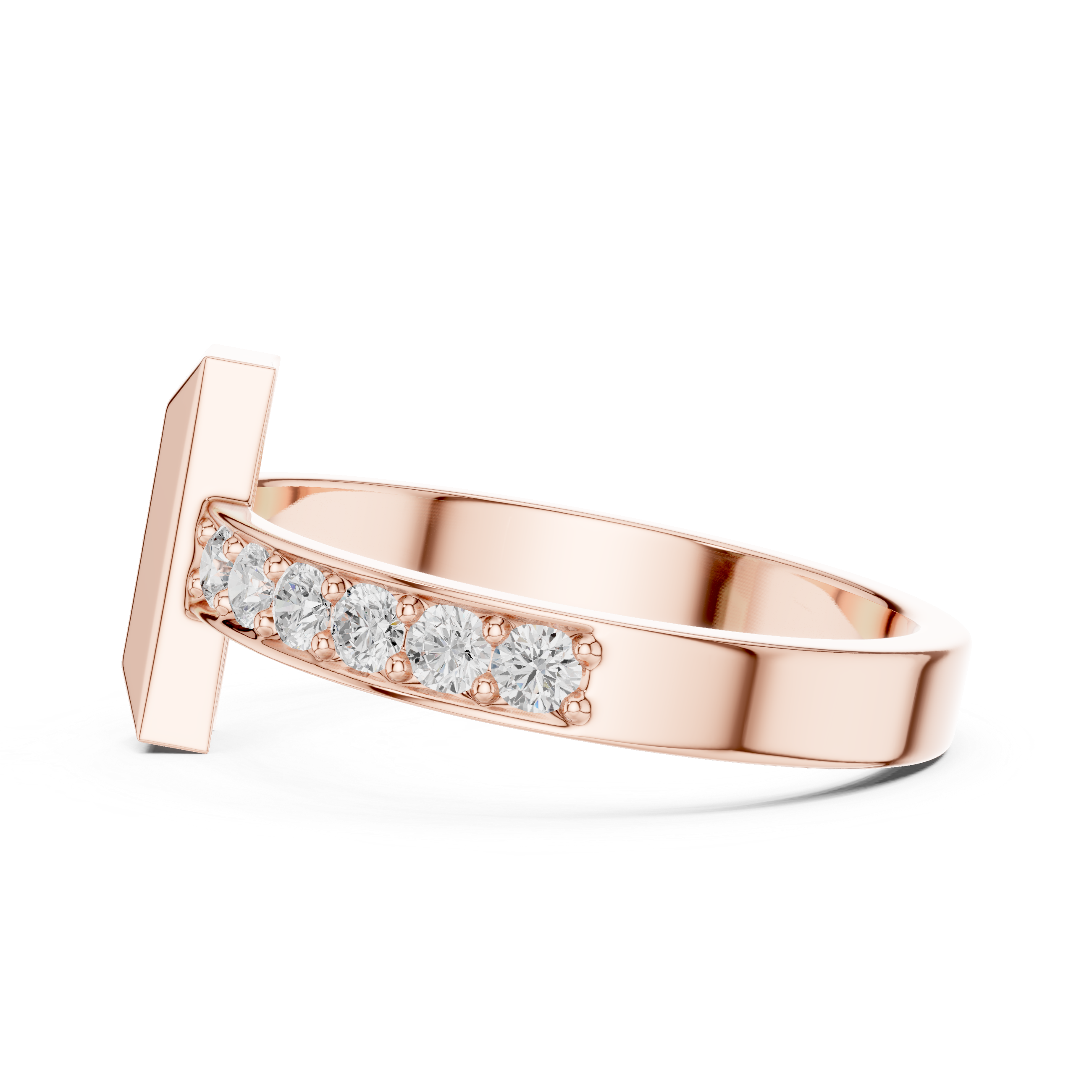 Round Cut Diamond Modern Bar Side Stone Ring