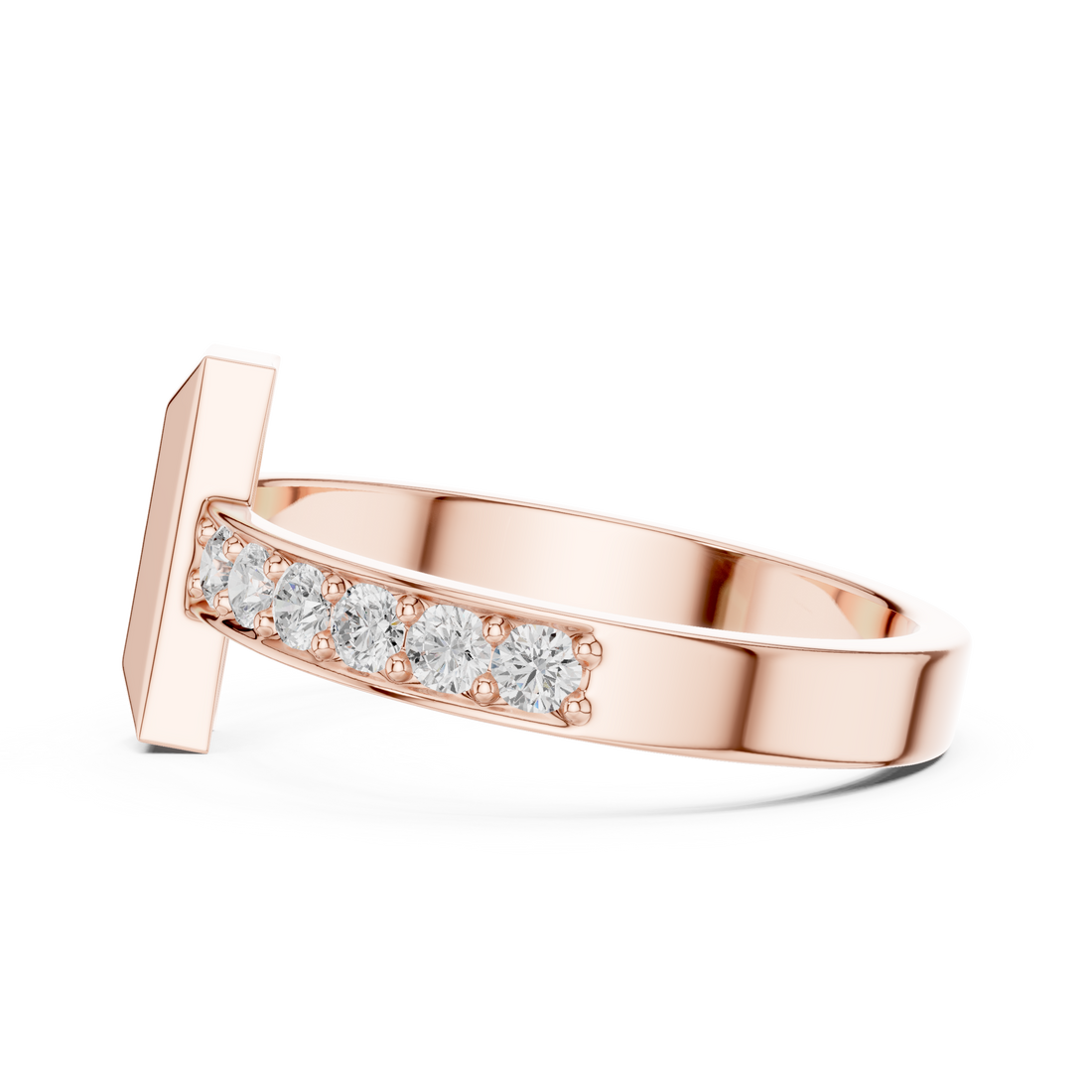 Round Cut Diamond Modern Bar Side Stone Ring