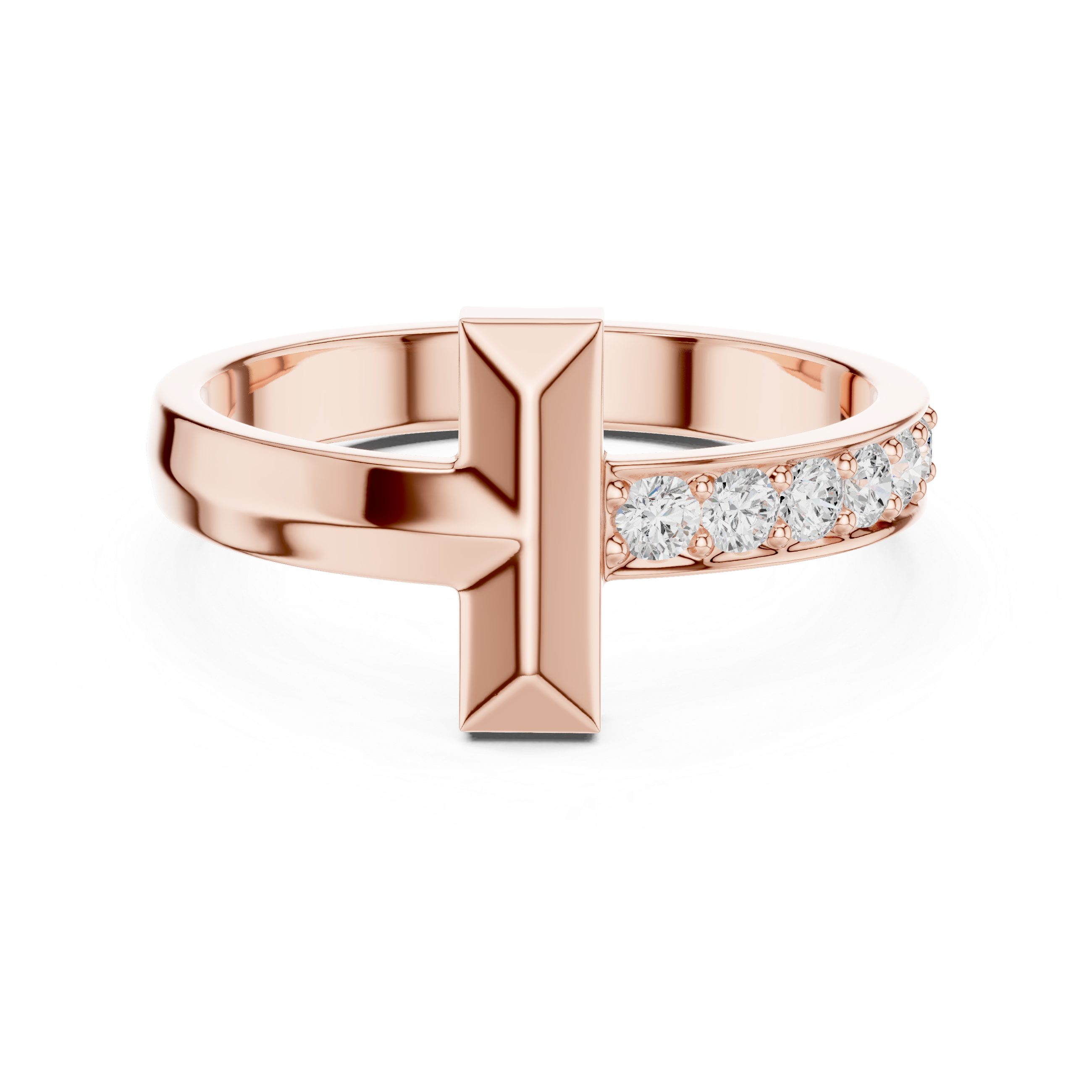 Round Cut Diamond Modern Bar Side Stone Ring