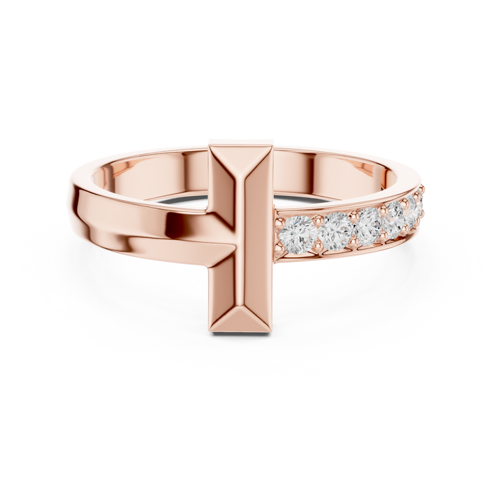 Round Cut Diamond Modern Bar Side Stone Ring