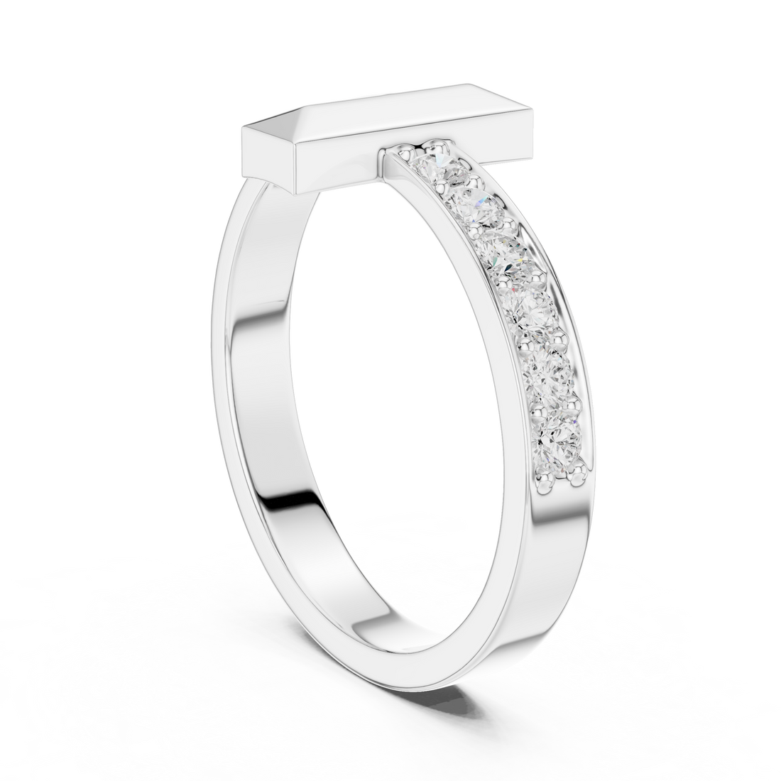 Round Cut Diamond Modern Bar Side Stone Ring