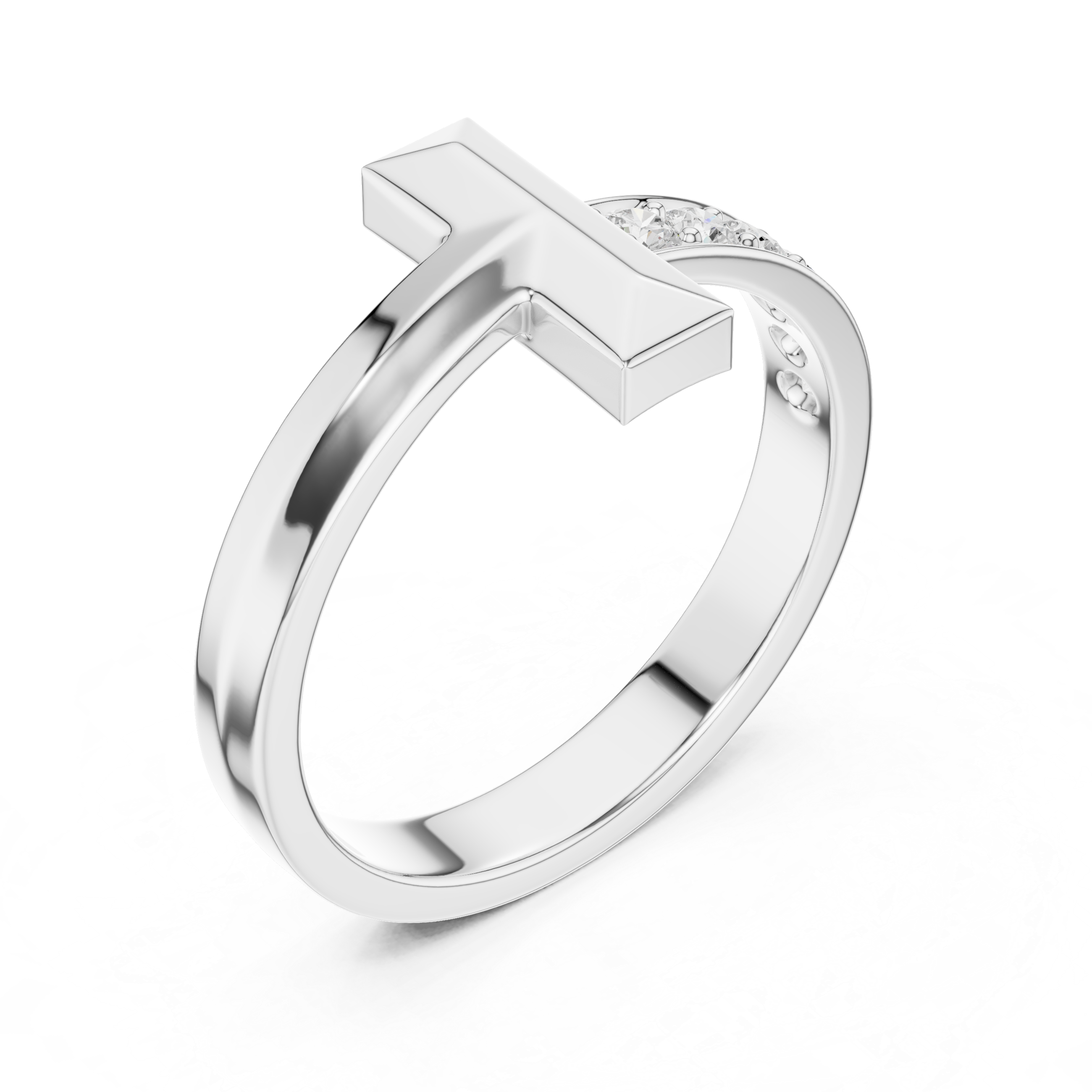 Round Cut Diamond Modern Bar Side Stone Ring
