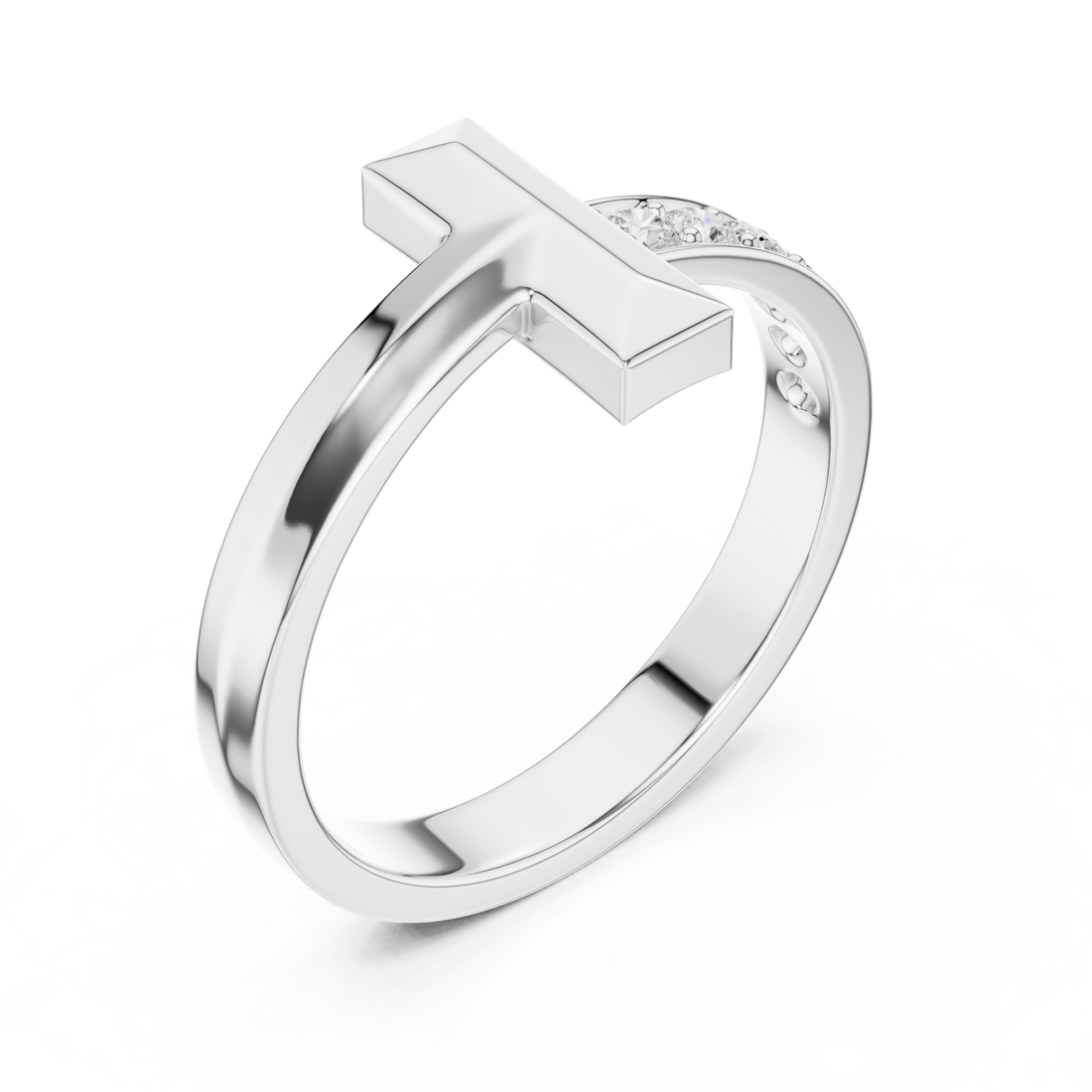 Round Cut Diamond Modern Bar Side Stone Ring