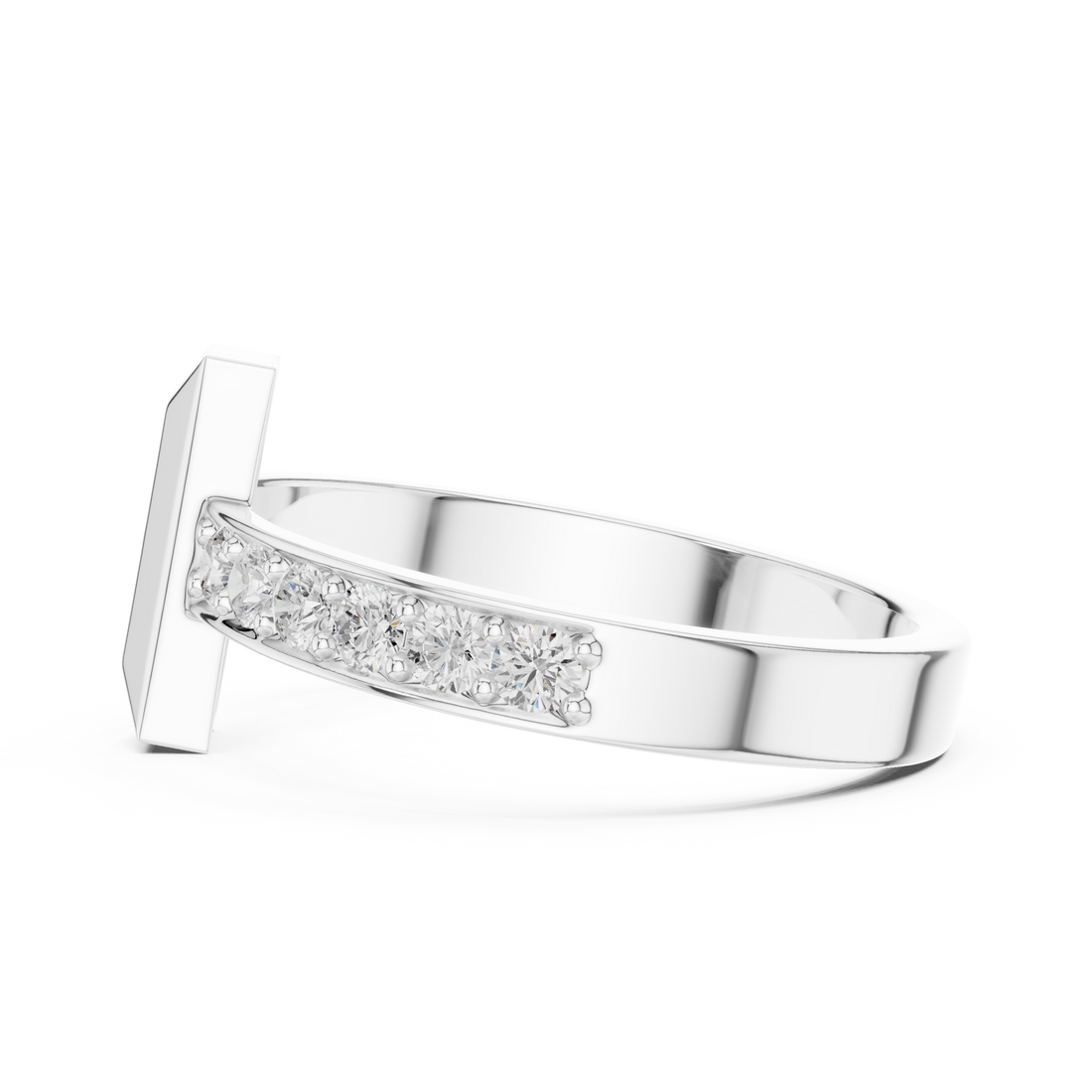 Round Cut Diamond Modern Bar Side Stone Ring