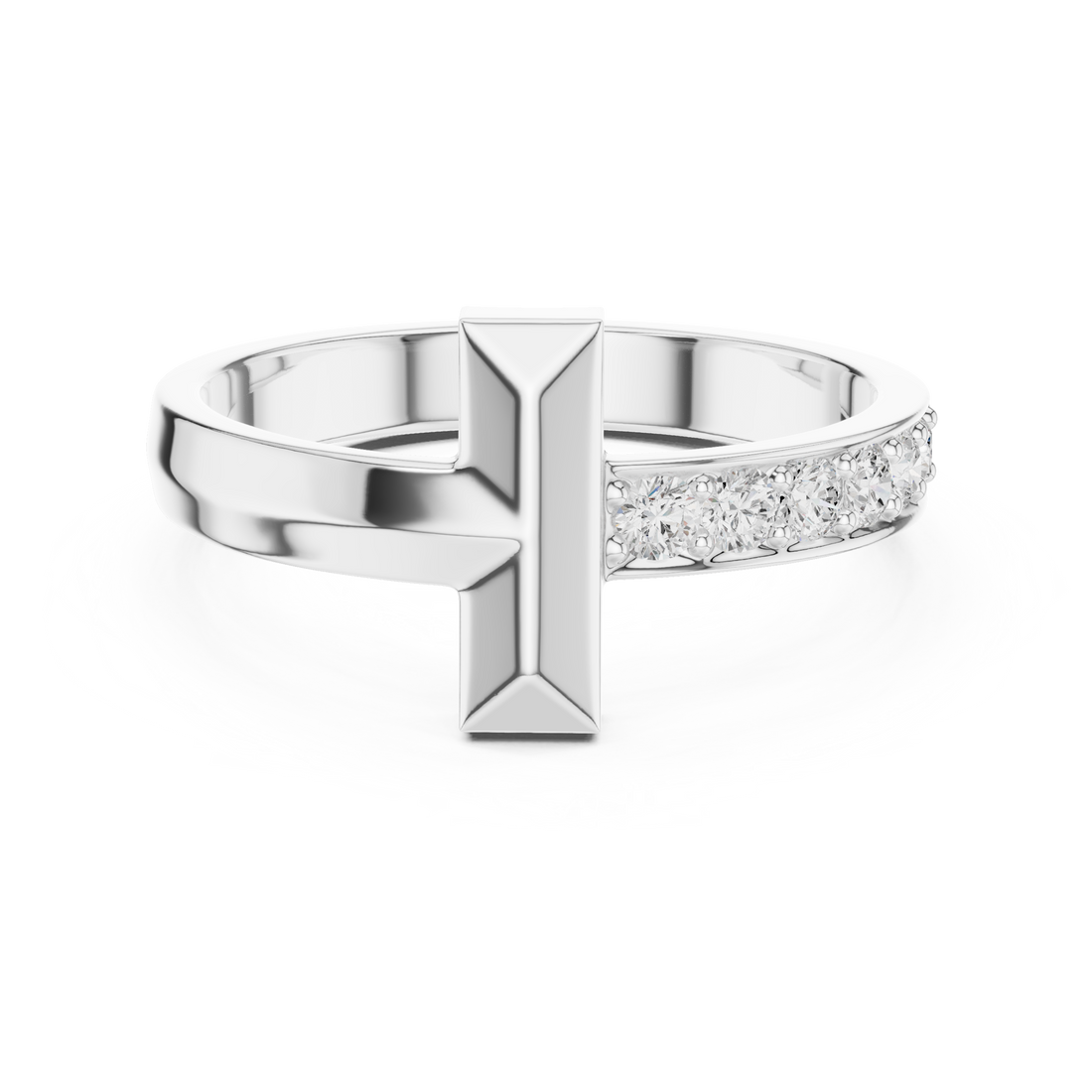 Round Cut Diamond Modern Bar Side Stone Ring