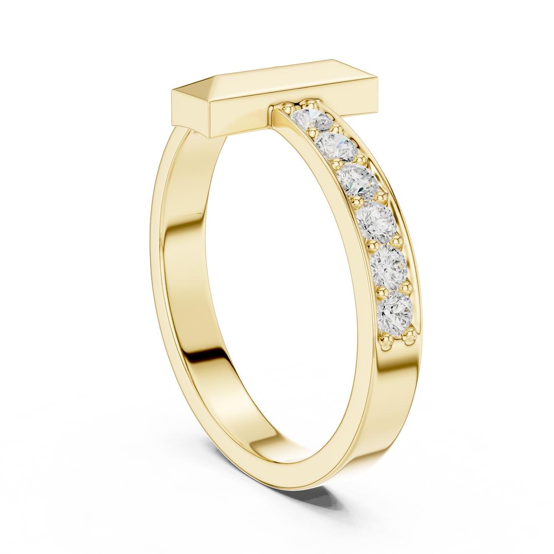 Round Cut Diamond Modern Bar Side Stone Ring