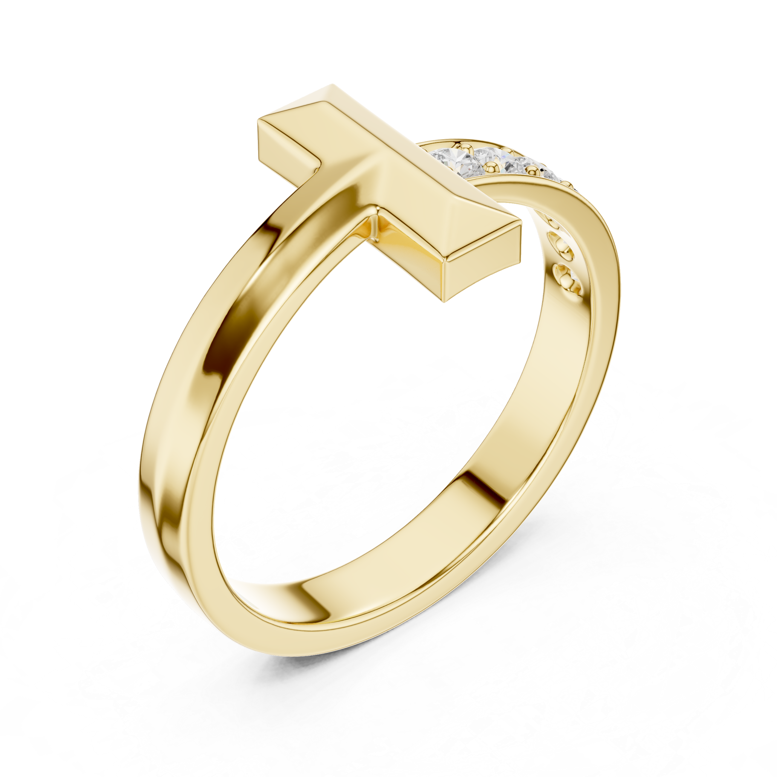 Round Cut Diamond Modern Bar Side Stone Ring