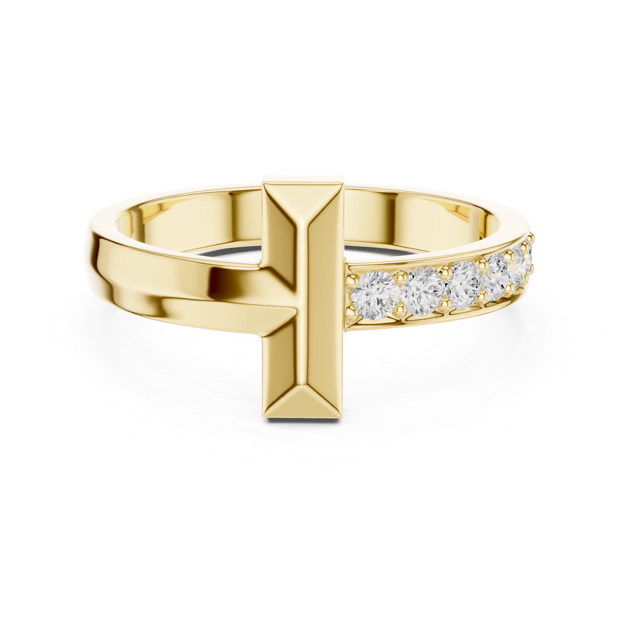 Round Cut Diamond Modern Bar Side Stone Ring