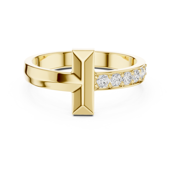 Round Cut Diamond Modern Bar Side Stone Ring