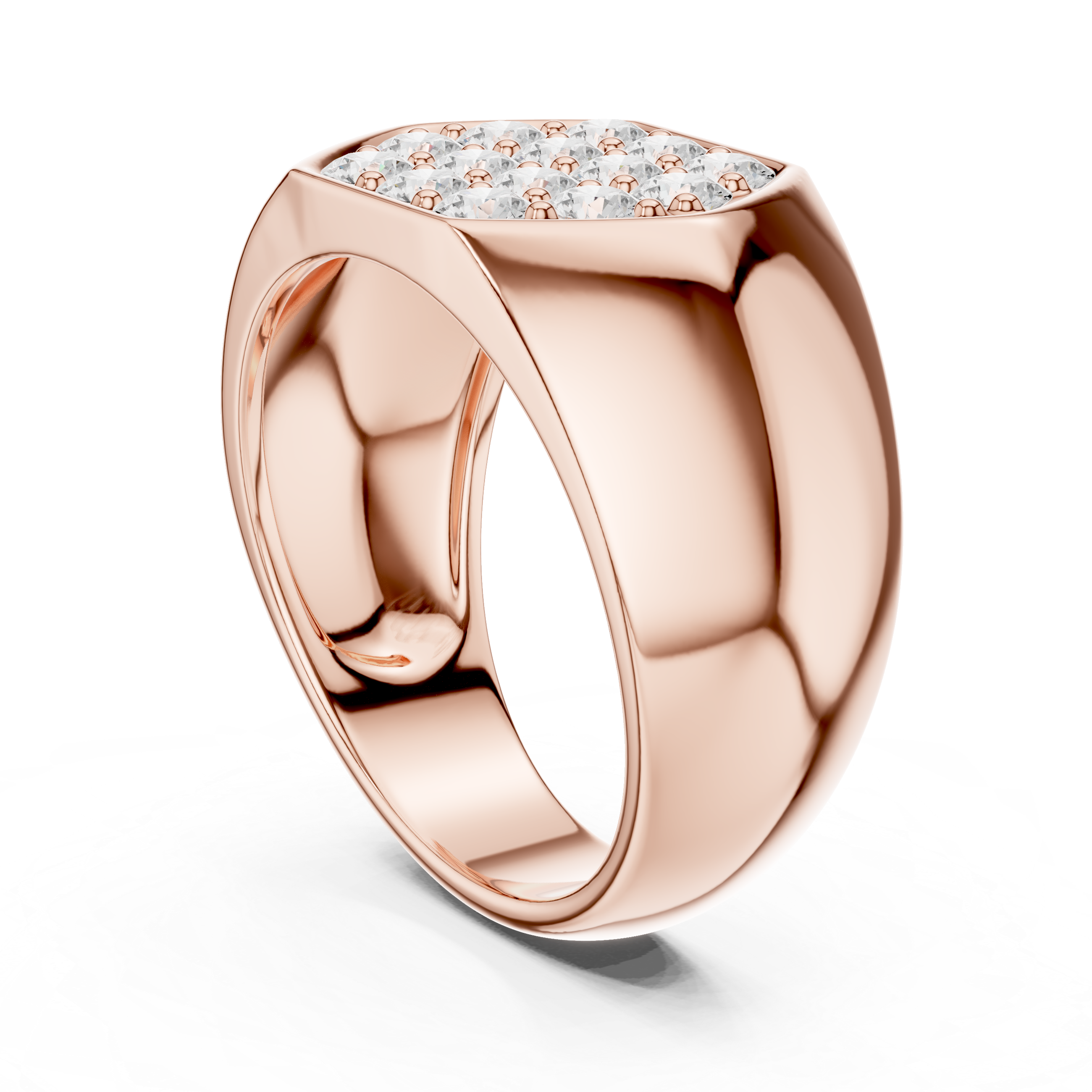Round Cut Diamond Cluster Pavé Signet Style Ring with Octagonal Top Design