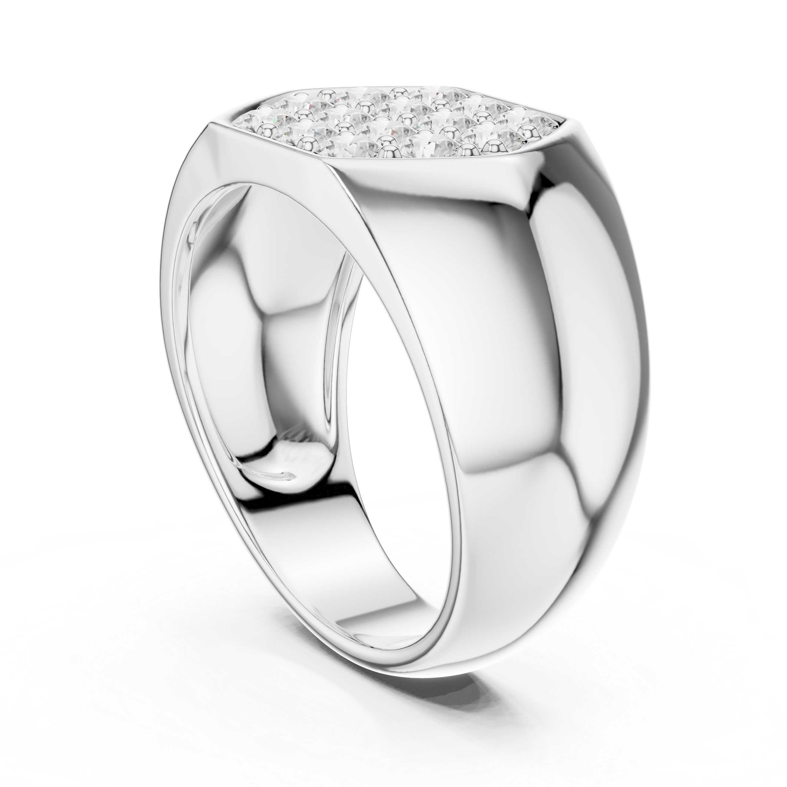 Round Cut Diamond Cluster Pavé Signet Style Ring with Octagonal Top Design