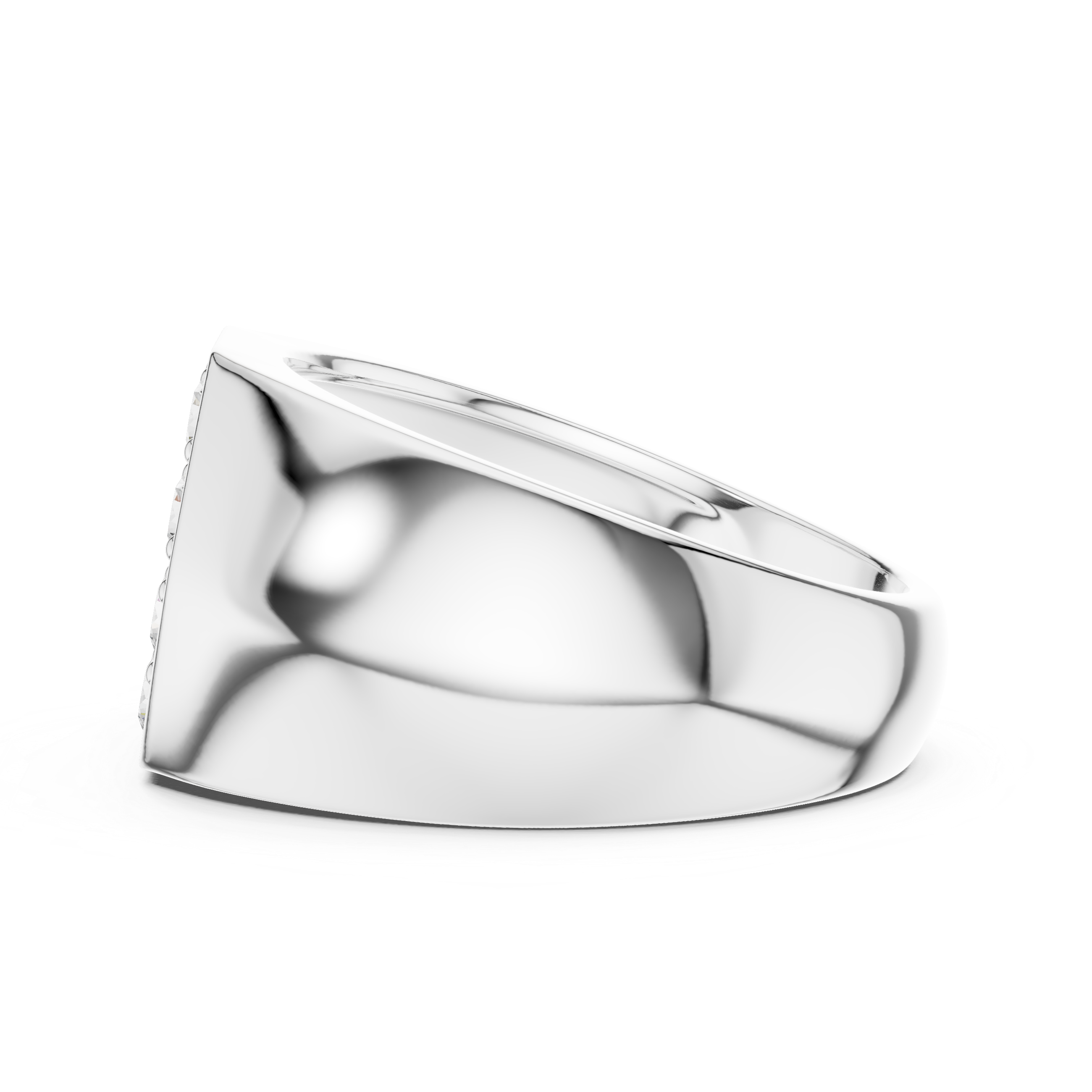 Round Cut Diamond Cluster Pavé Signet Style Ring with Octagonal Top Design