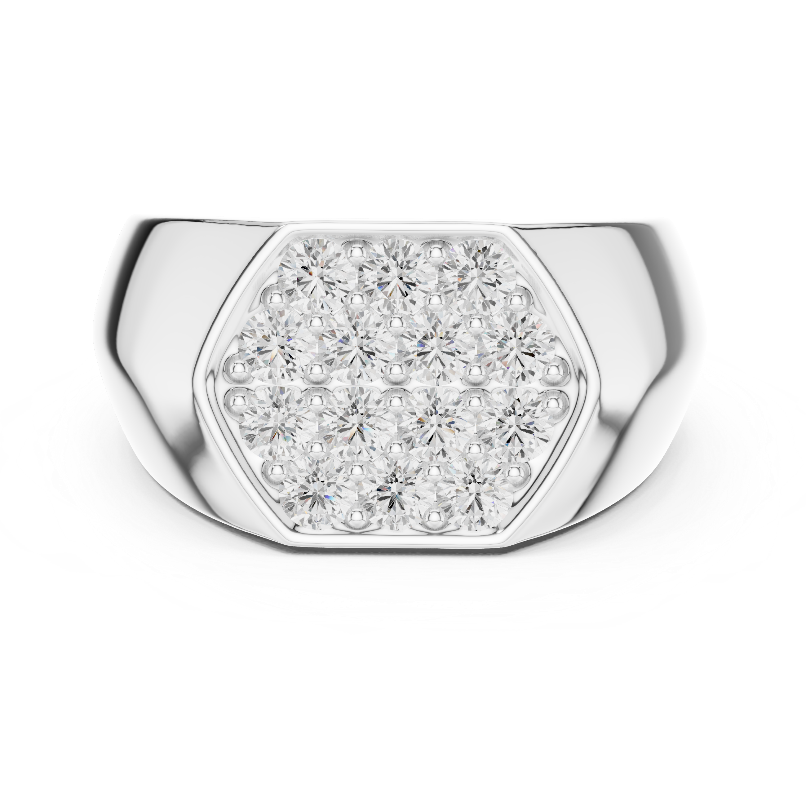 Round Cut Diamond Cluster Pavé Signet Style Ring with Octagonal Top Design
