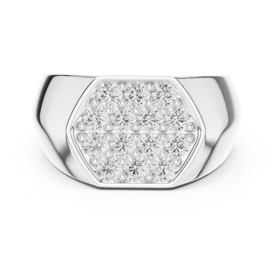 Round Cut Diamond Cluster Pavé Signet Style Ring with Octagonal Top Design