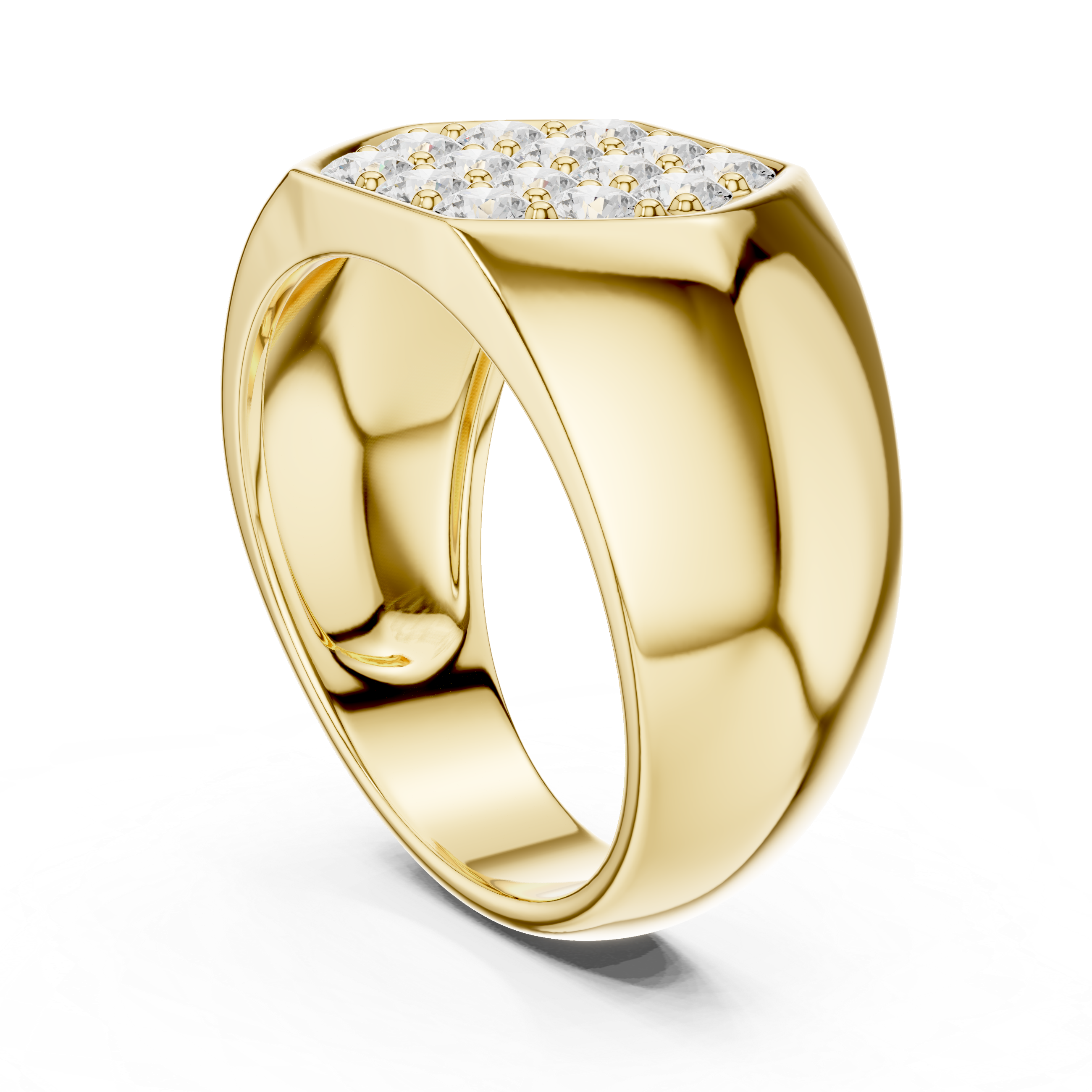 Round Cut Diamond Cluster Pavé Signet Style Ring with Octagonal Top Design