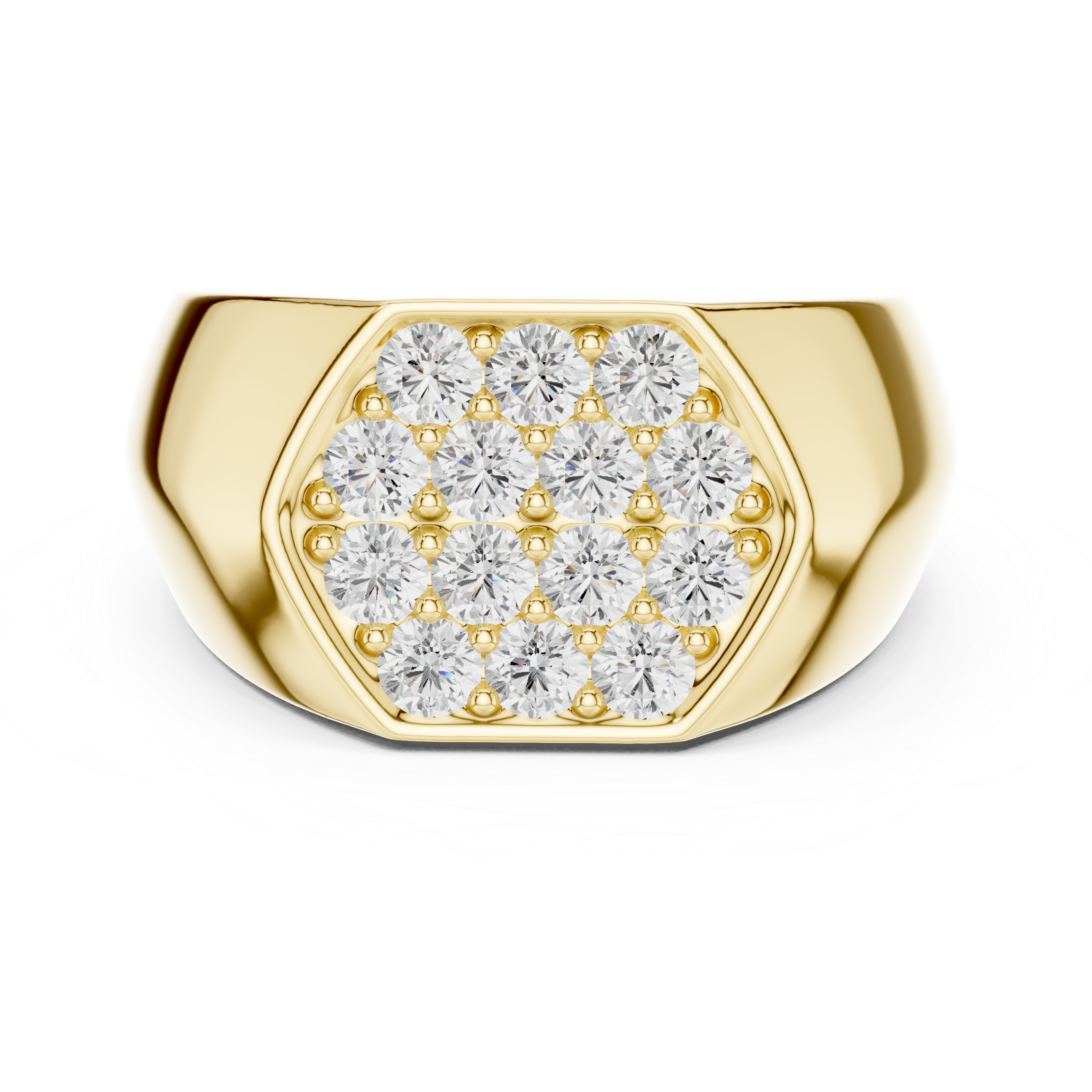 Round Cut Diamond Cluster Pavé Signet Style Ring with Octagonal Top Design