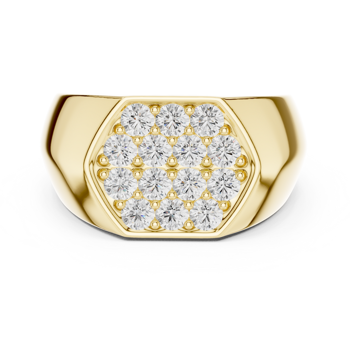 Round Cut Diamond Cluster Pavé Signet Style Ring with Octagonal Top Design