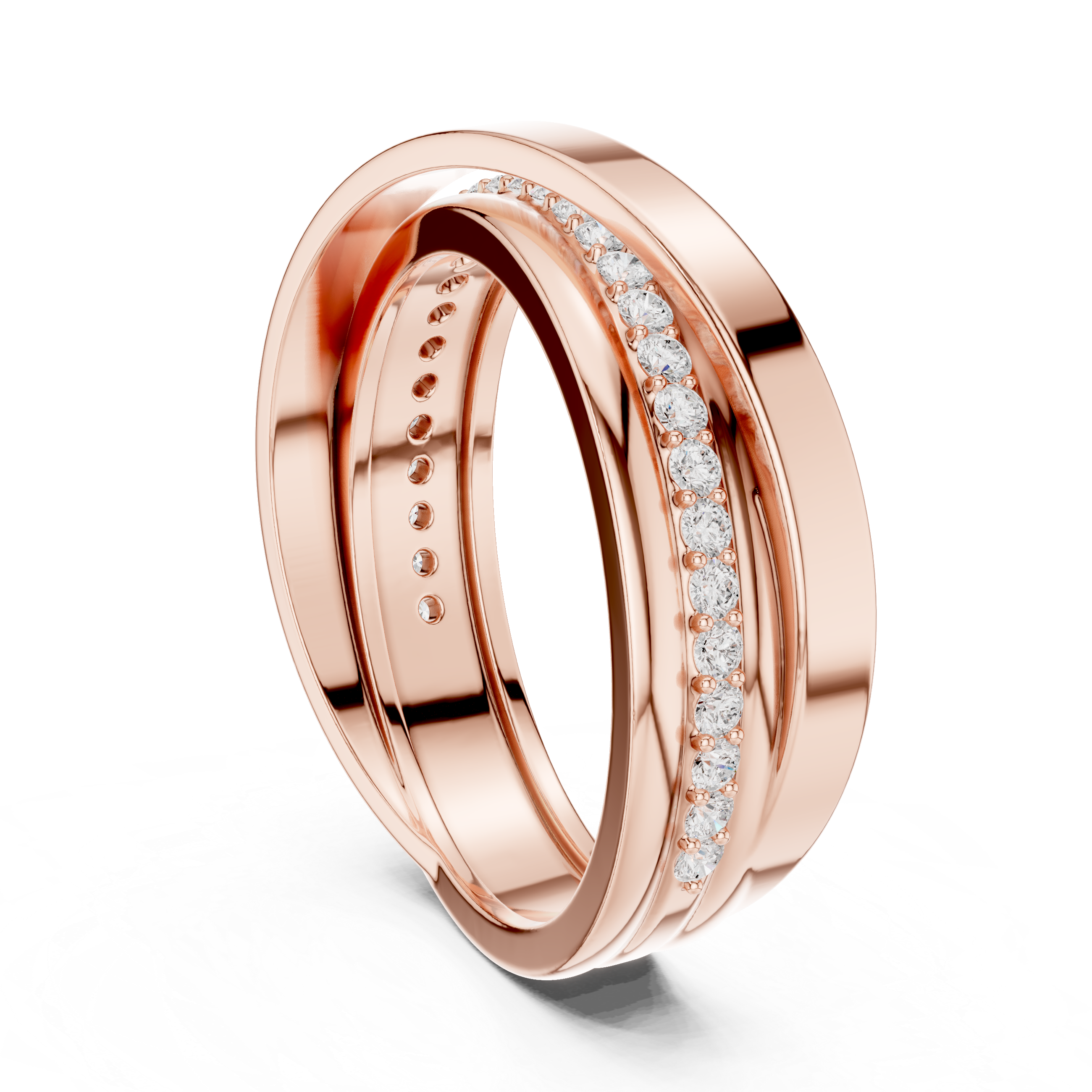 Round Diamond Cross Over Twist Band Ring with Pavé Detail